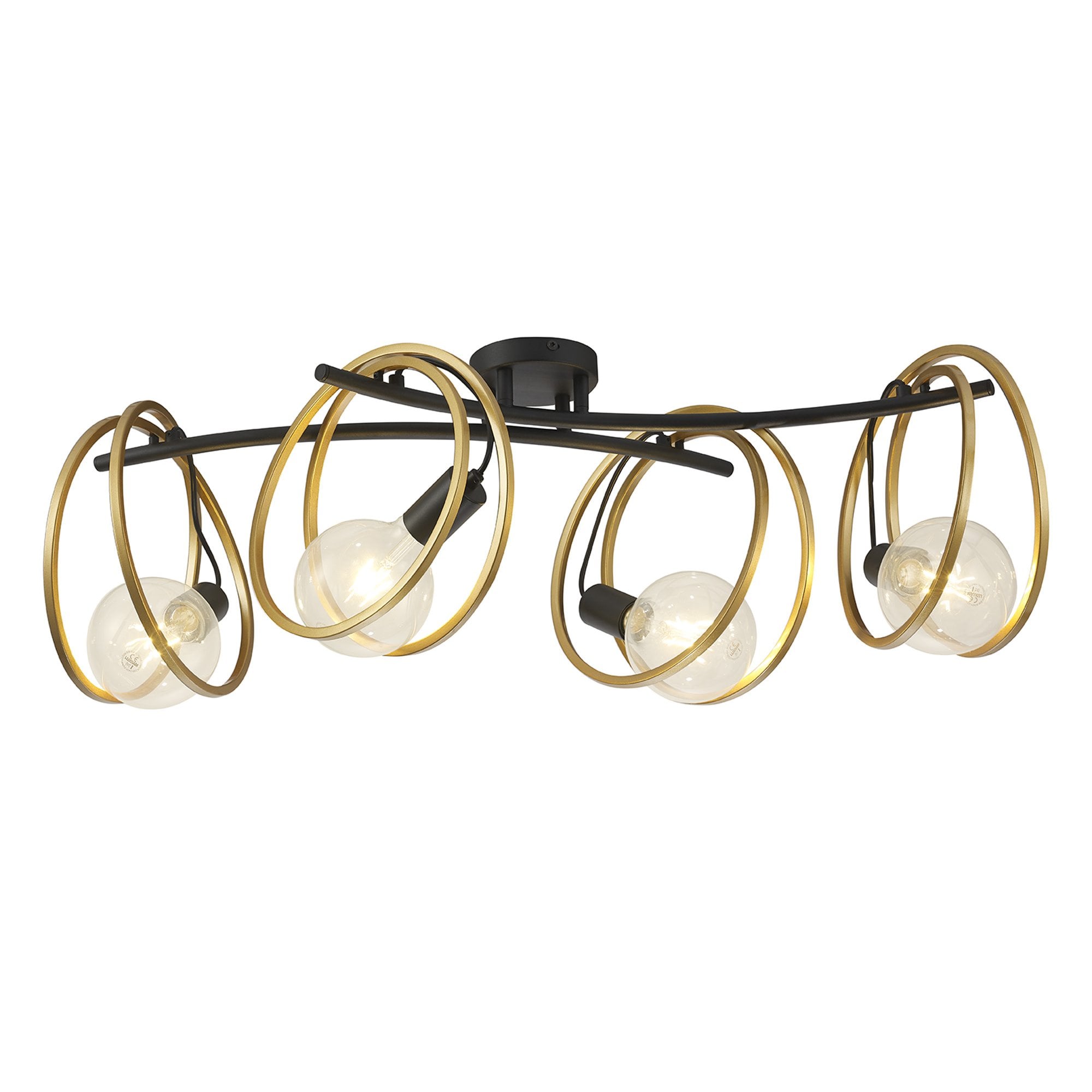 Fabula Bury Double Ring 4 Light Flush Light - Matt Black & Painted Gold