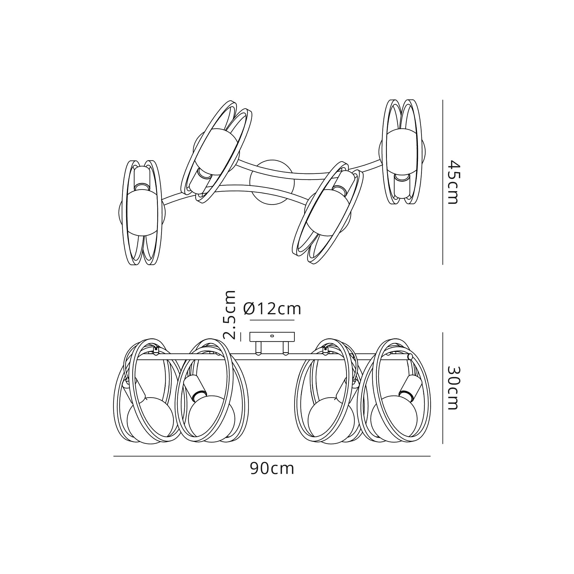 Fabula Bury Double Ring 4 Light Flush Light - Matt Black & Painted Gold