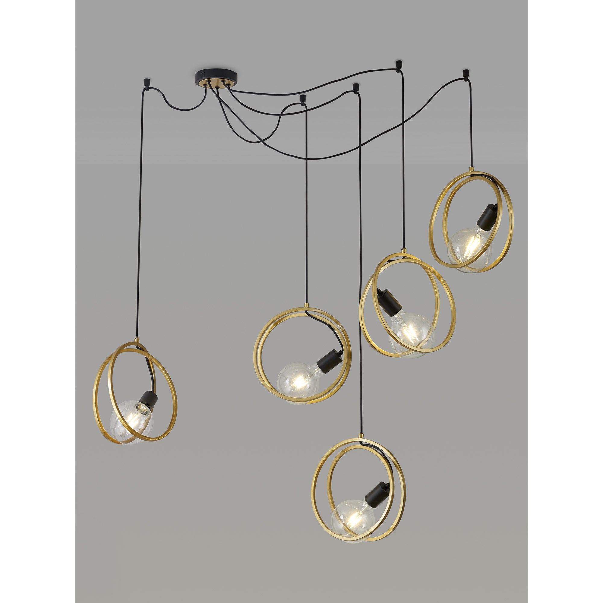 Fabula Bury Double Ring 5 Light Multi Pendant - Matt Black & Painted Gold