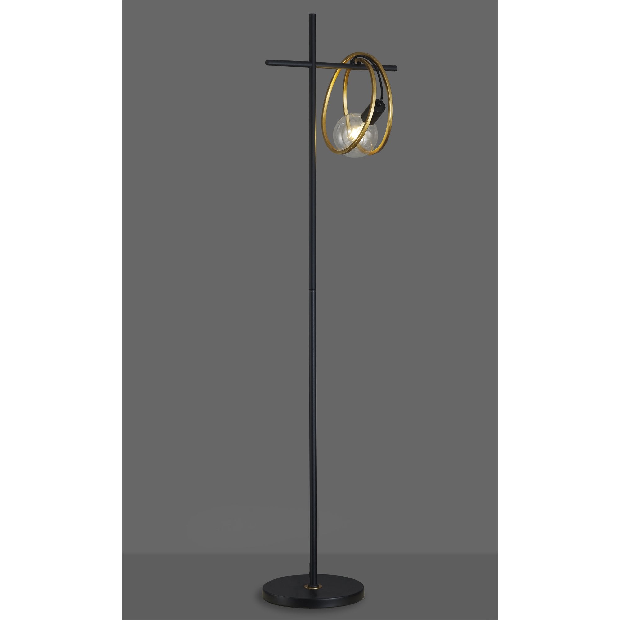 Fabula Bury Double Ring Single Floor Lamp - Matt Black & Painted Gold