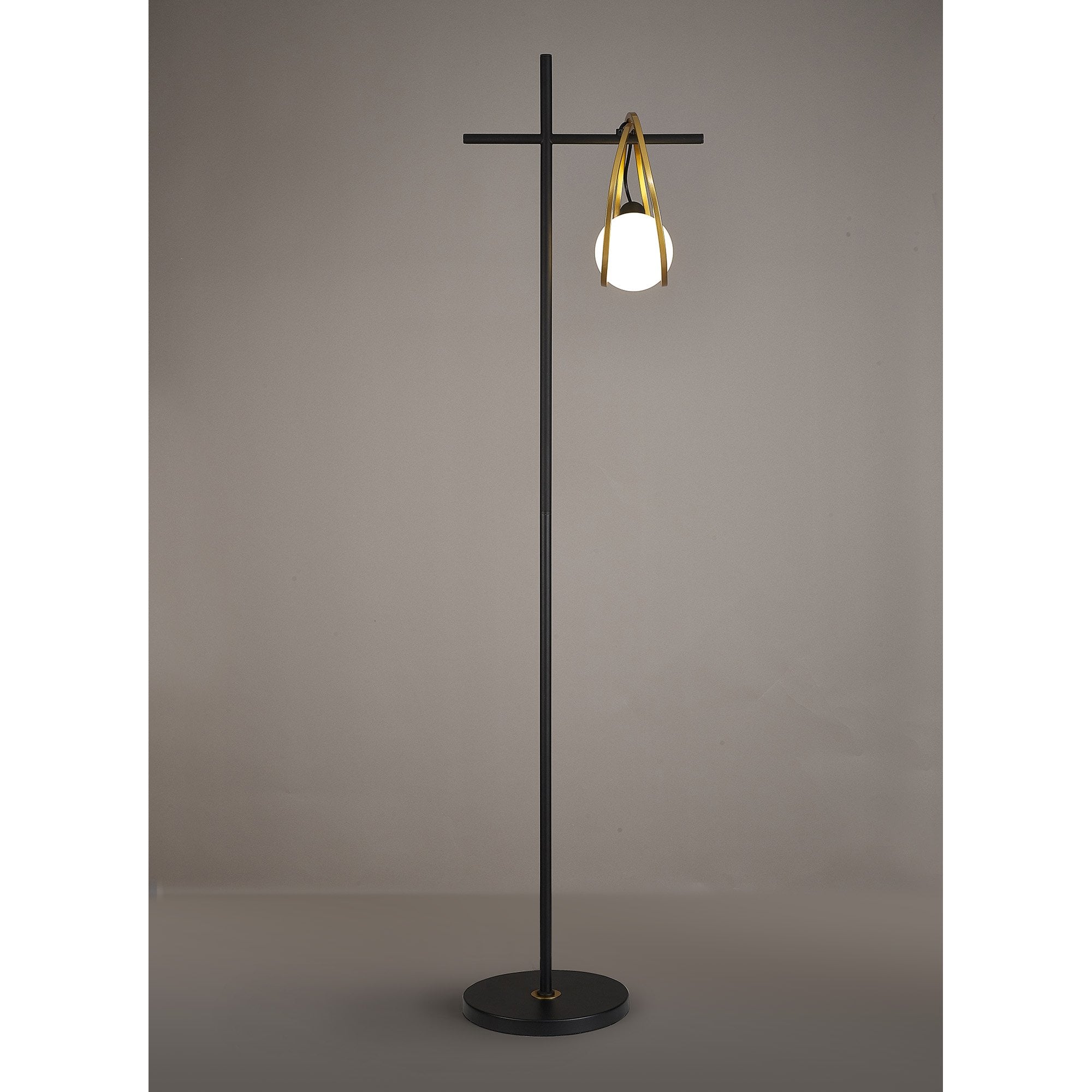 Fabula Bury Double Ring Single Floor Lamp - Matt Black & Painted Gold