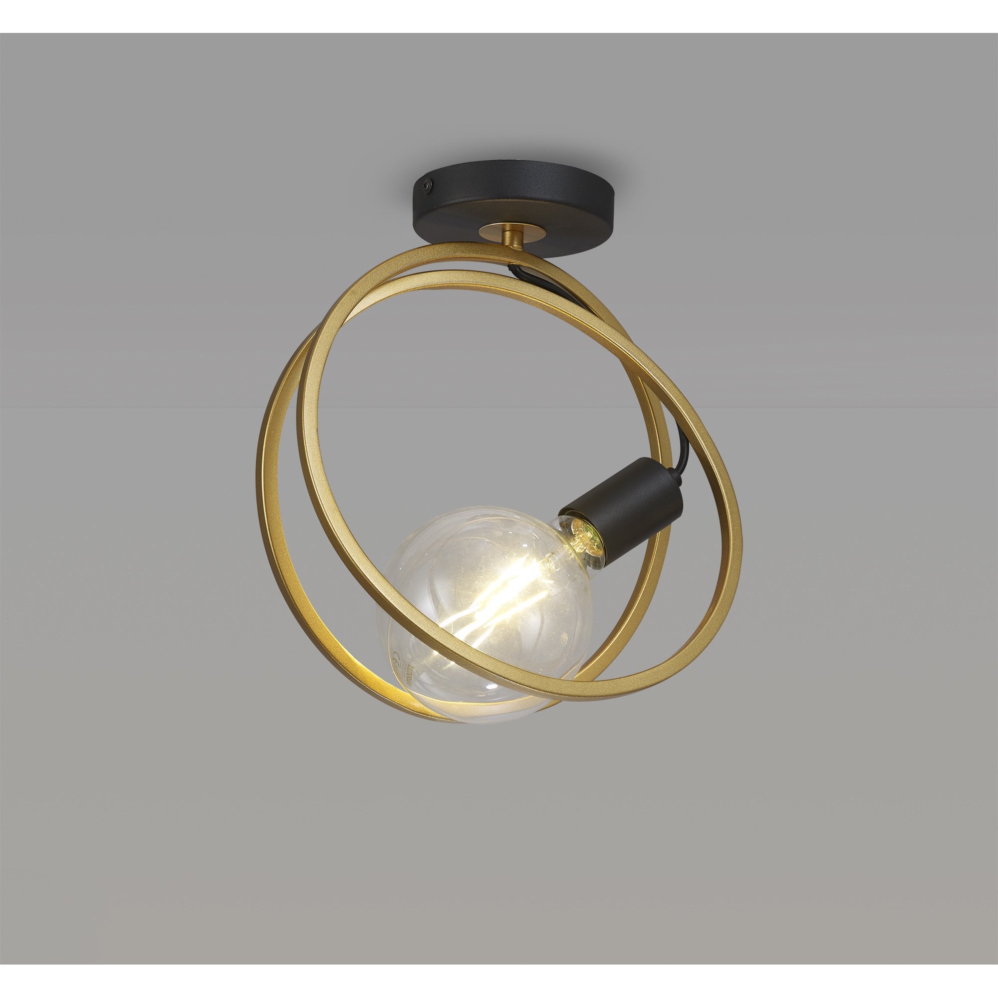 Fabula Bury Double Ring Single Flush Light - Matt Black & Painted Gold