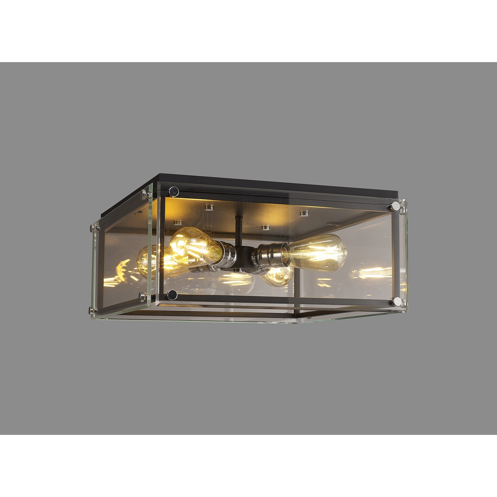 Fabula Cambridge 4 Light Flush Light - Matt Black, Chrome & Clear Glass