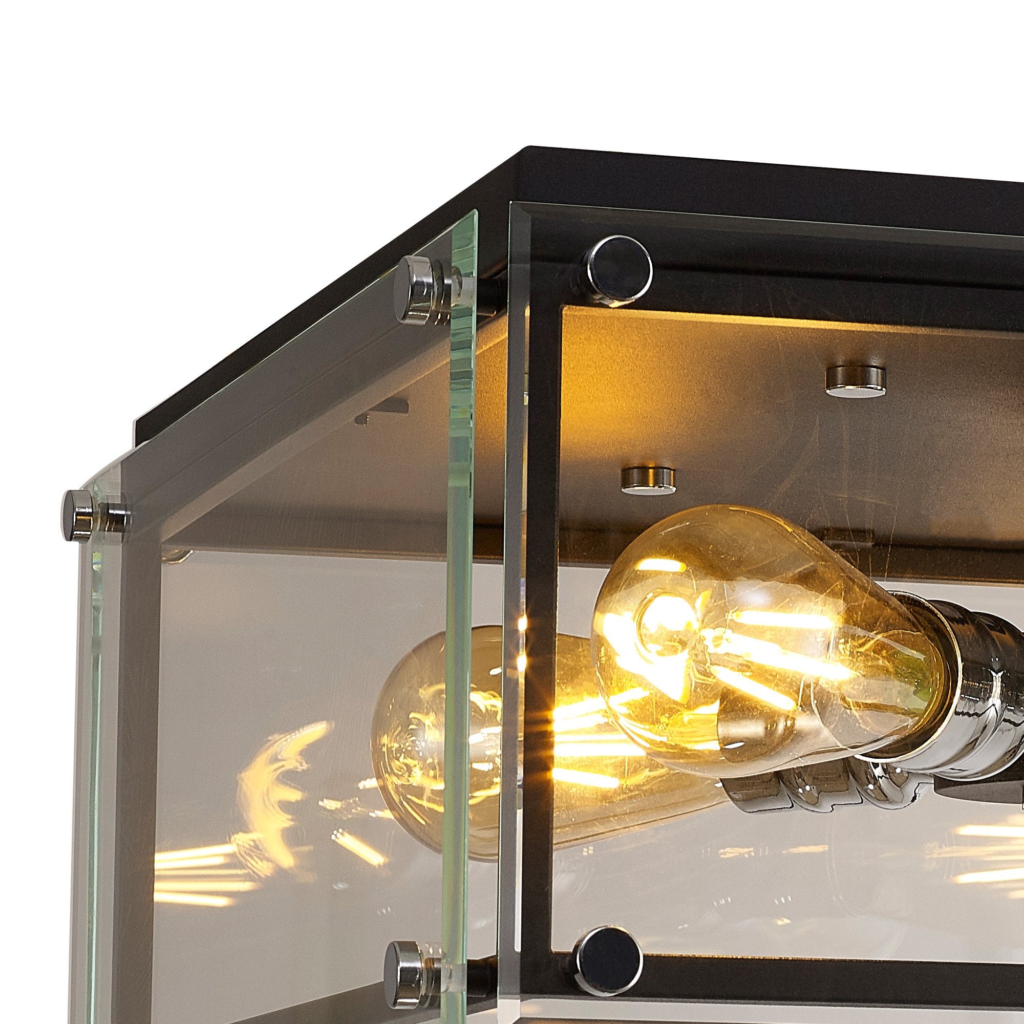 Fabula Cambridge 4 Light Flush Light - Matt Black, Chrome & Clear Glass