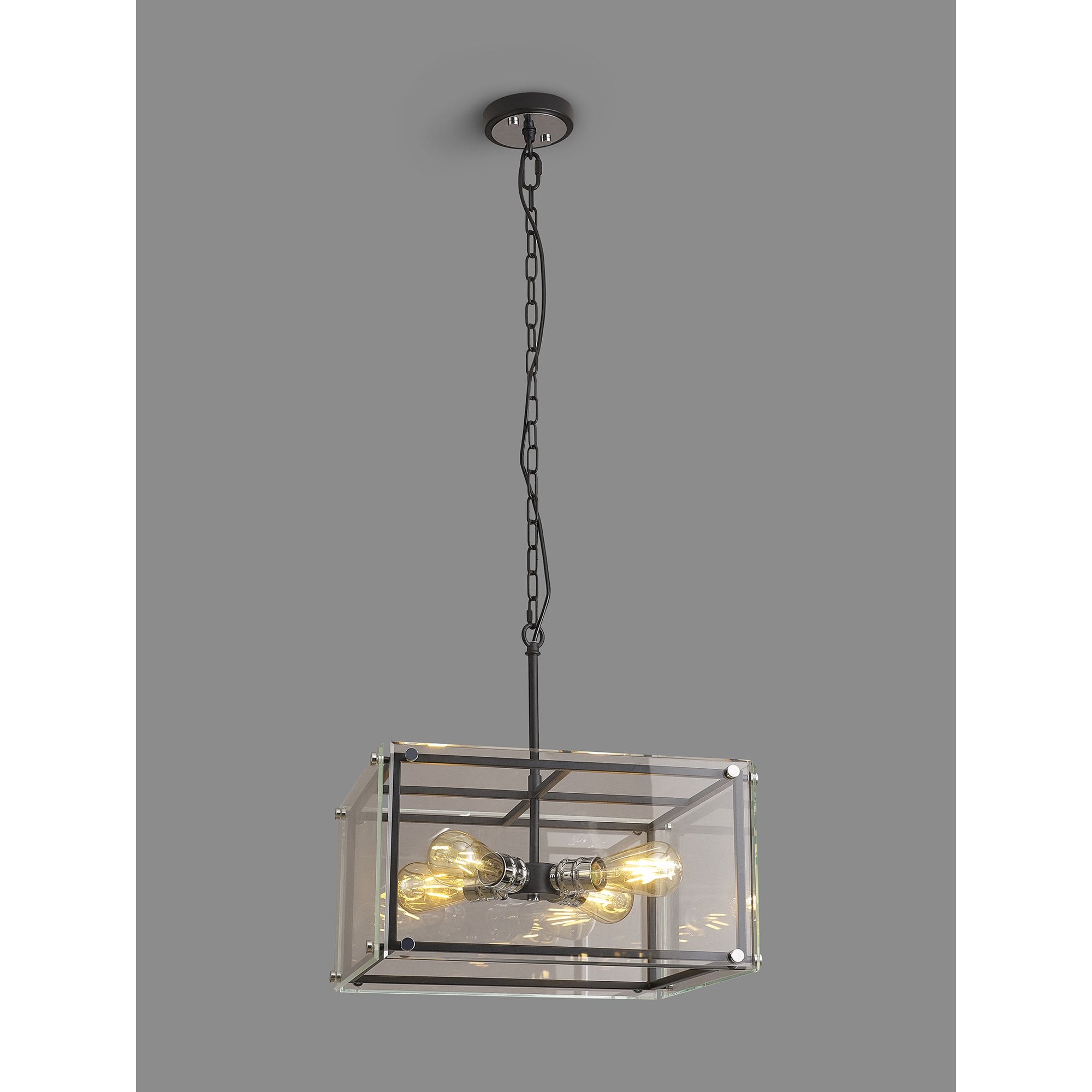 Fabula Cambridge 4 Light Pendant - Matt Black, Chrome & Clear Glass