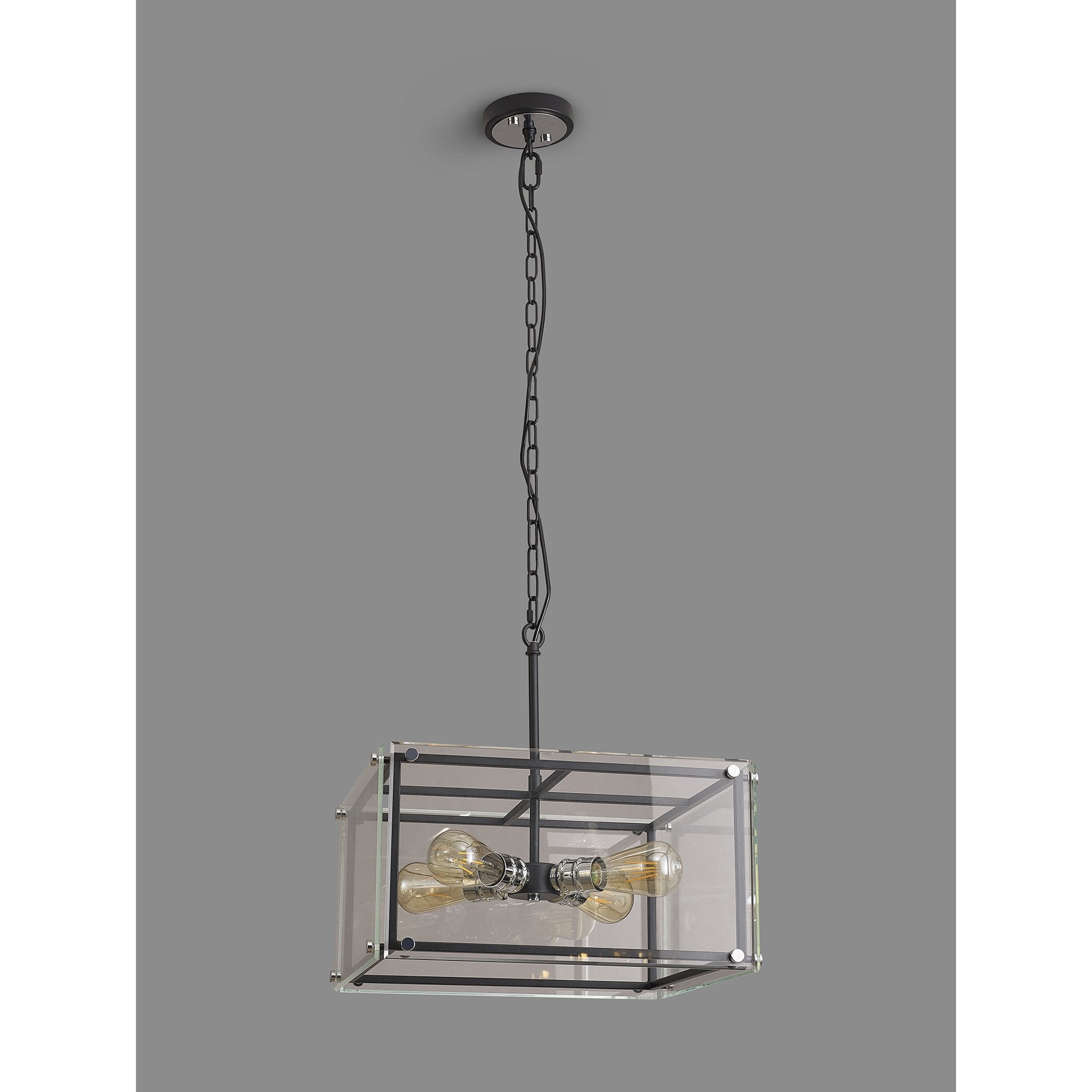 Fabula Cambridge 4 Light Pendant - Matt Black, Chrome & Clear Glass