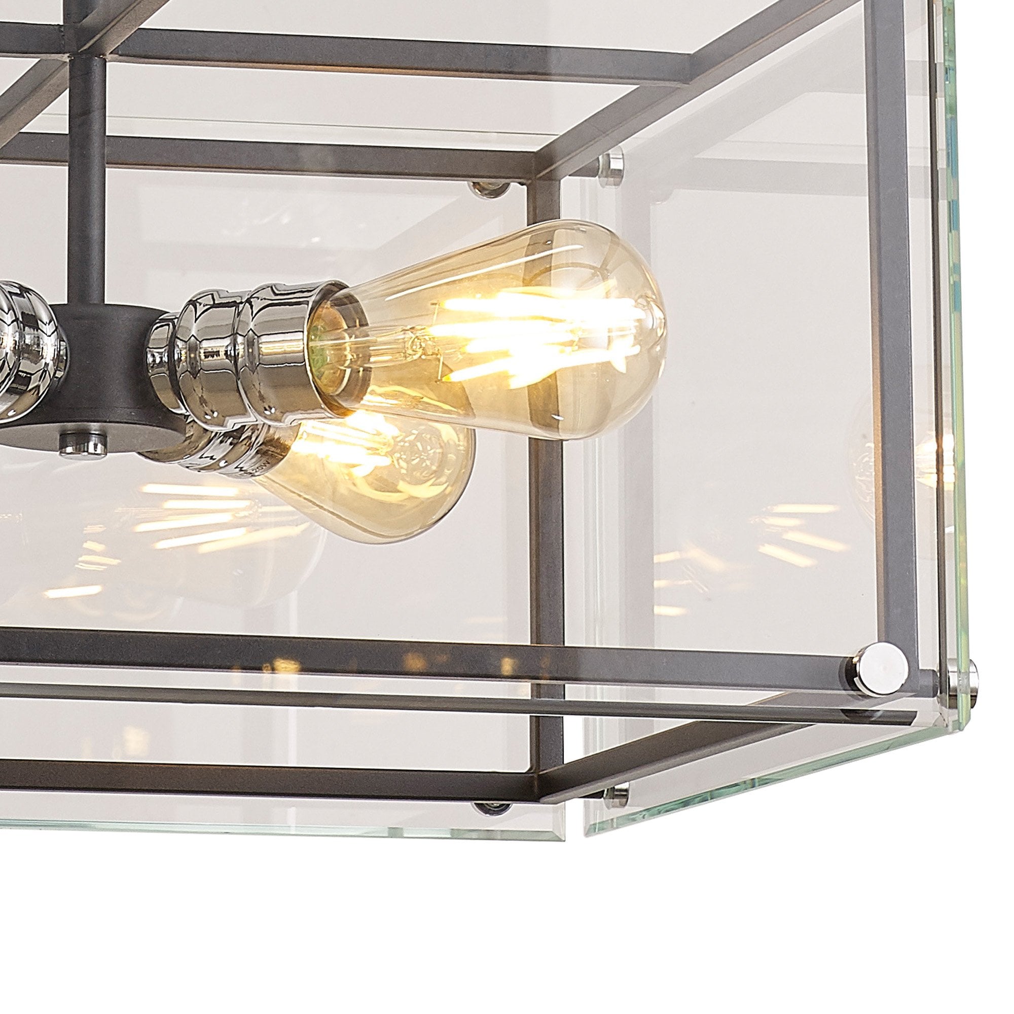 Fabula Cambridge 4 Light Pendant - Matt Black, Chrome & Clear Glass