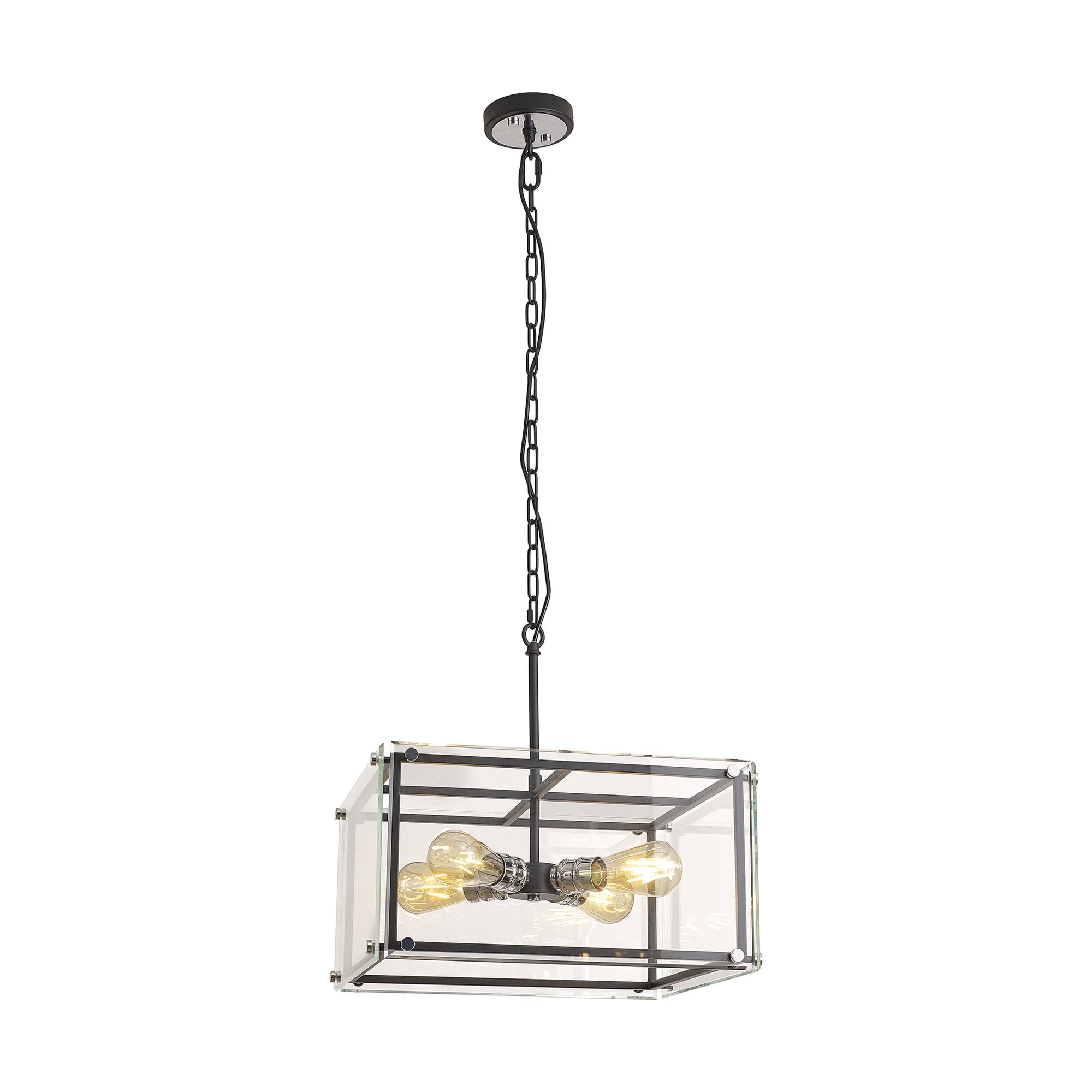 Fabula Cambridge 4 Light Pendant - Matt Black, Chrome & Clear Glass
