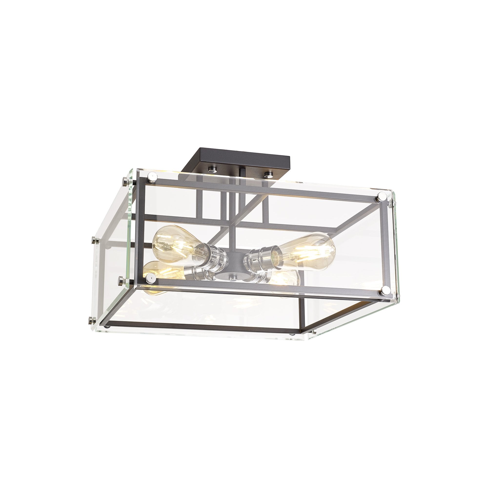 Fabula Cambridge 4 Light Semi-Flush Light - Matt Black, Chrome & Clear Glass