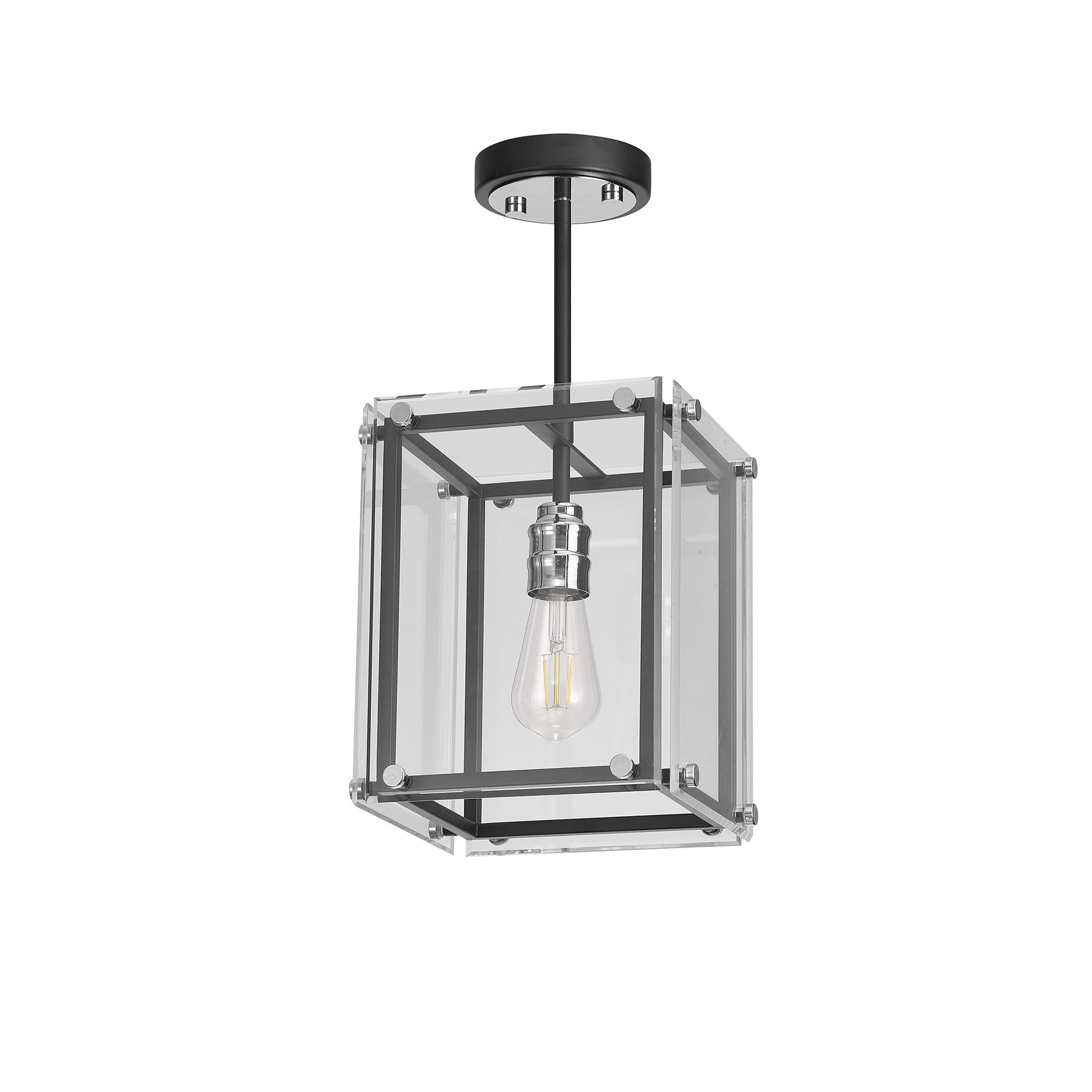 Fabula Cambridge Single Pendant - Matt Black, Chrome & Clear Glass