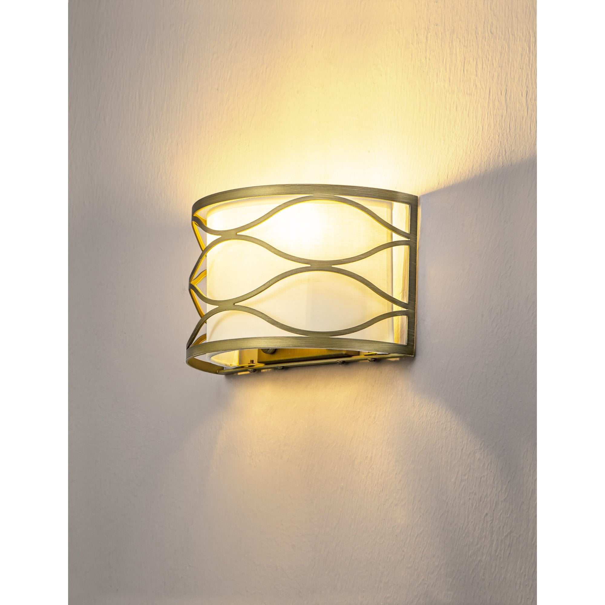 Fabula Carbis 2 Light Wall Lamp - Aged Gold & Cream Fabric Shade