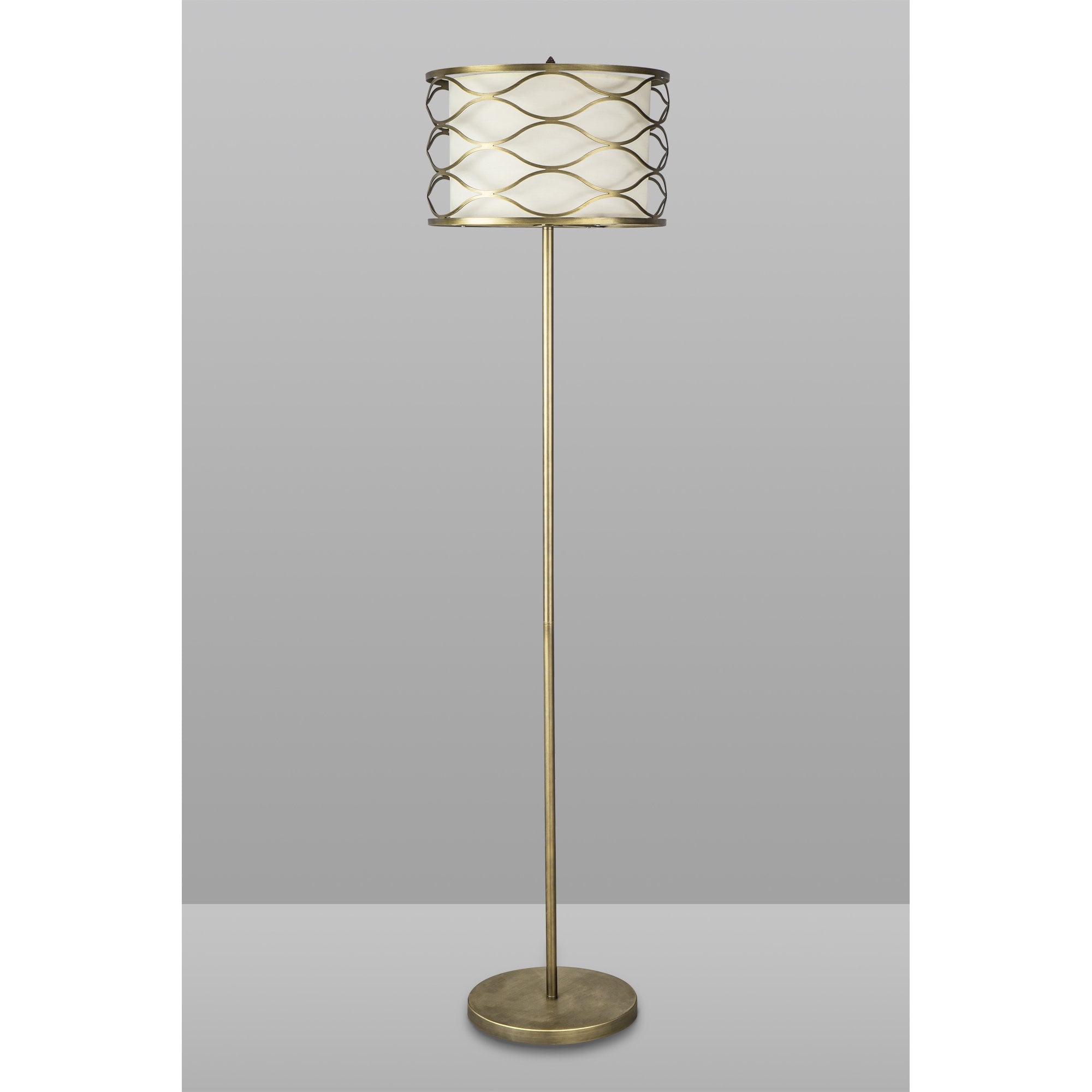 Fabula Carbis 3 Light Floor Lamp - Aged Gold & Cream Fabric Shade