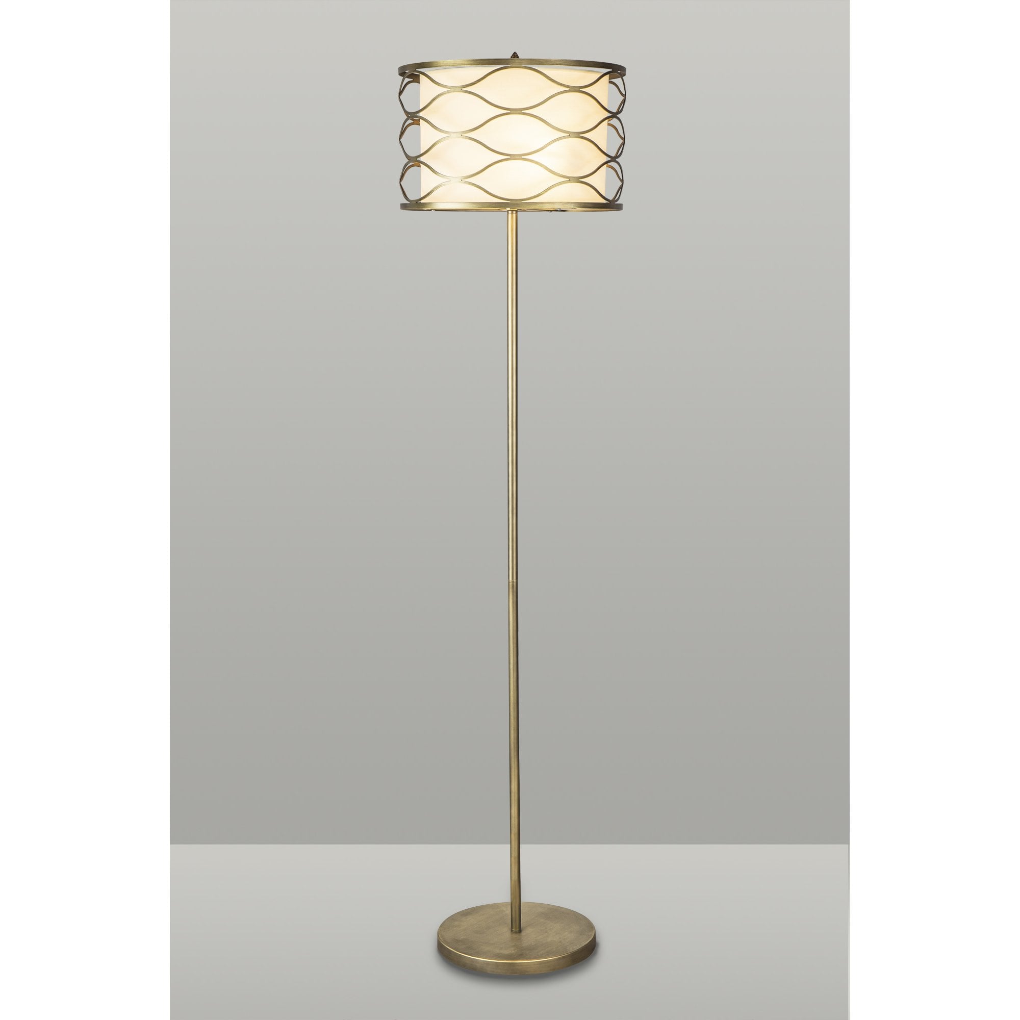 Fabula Carbis 3 Light Floor Lamp - Aged Gold & Cream Fabric Shade