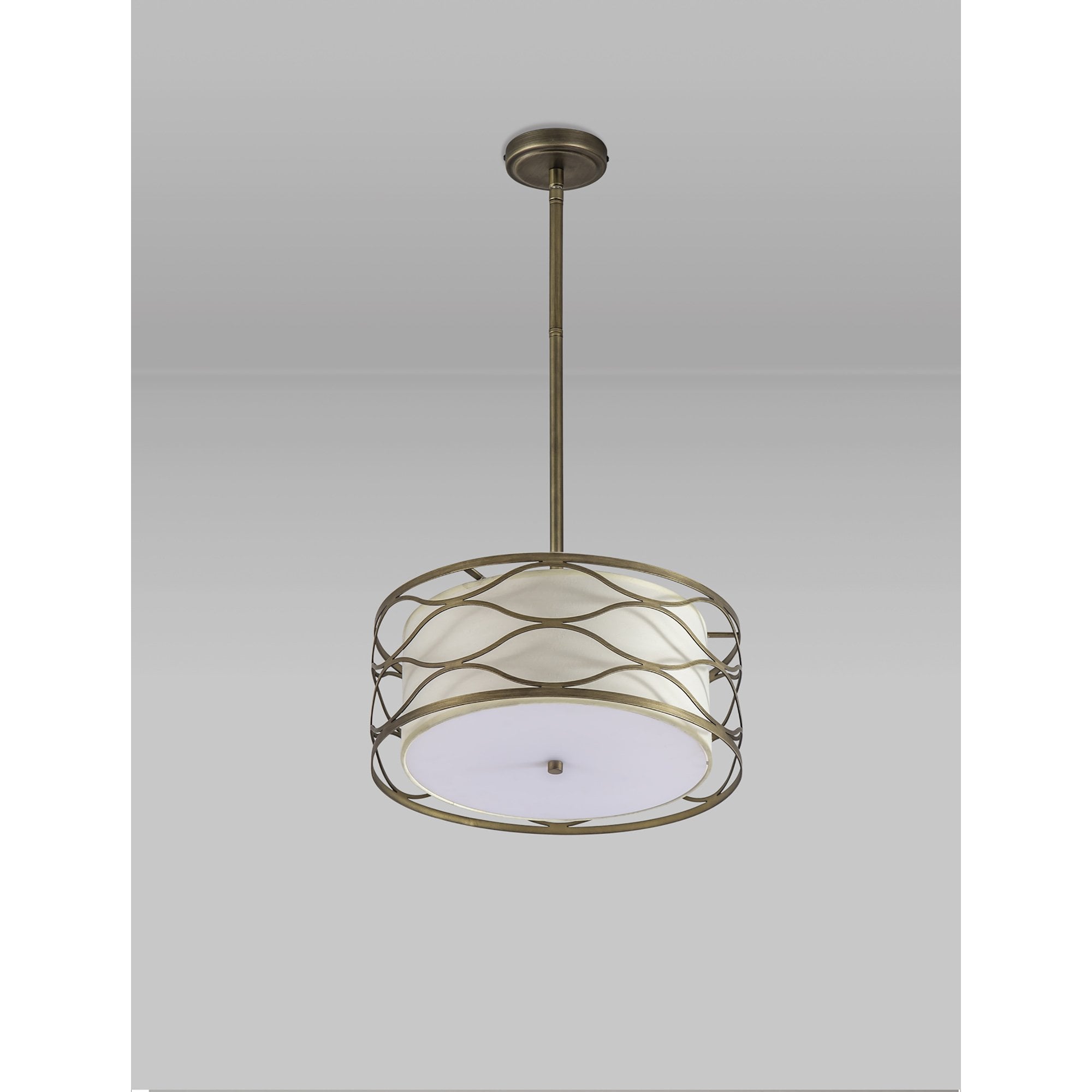 Fabula Carbis 3 Light Pendant/Semi-Flush Light - Aged Gold & Cream Fabric Shade