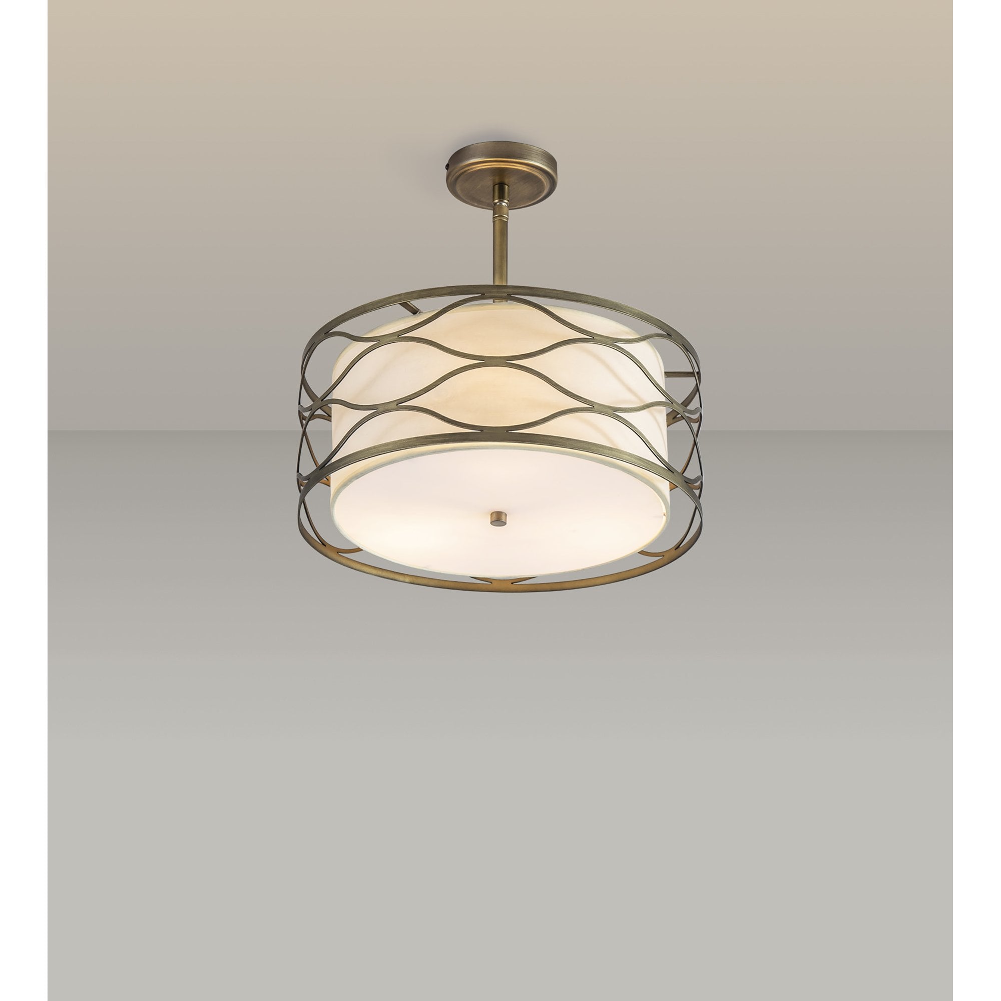 Fabula Carbis 3 Light Pendant/Semi-Flush Light - Aged Gold & Cream Fabric Shade