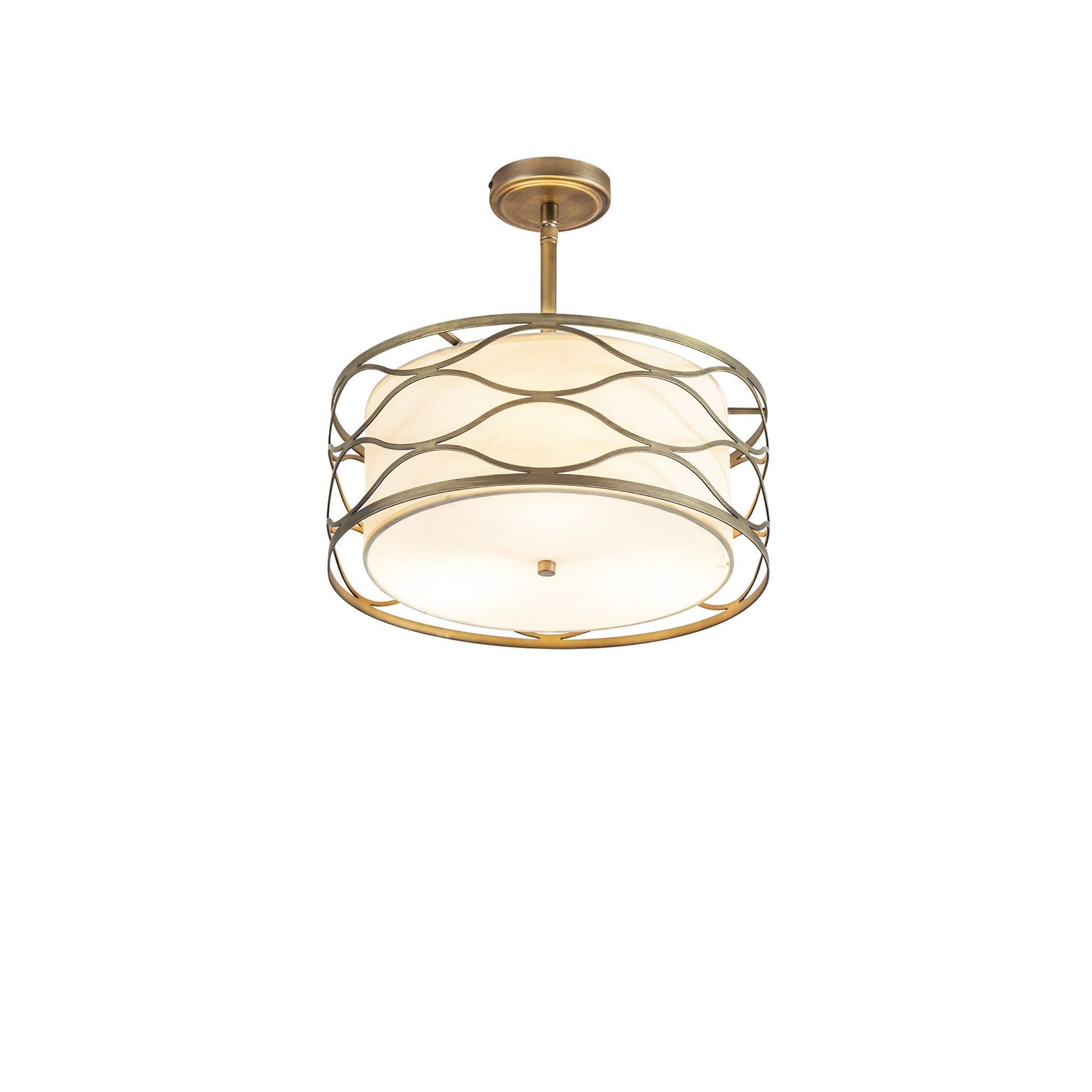 Fabula Carbis 3 Light Pendant/Semi-Flush Light - Aged Gold & Cream Fabric Shade