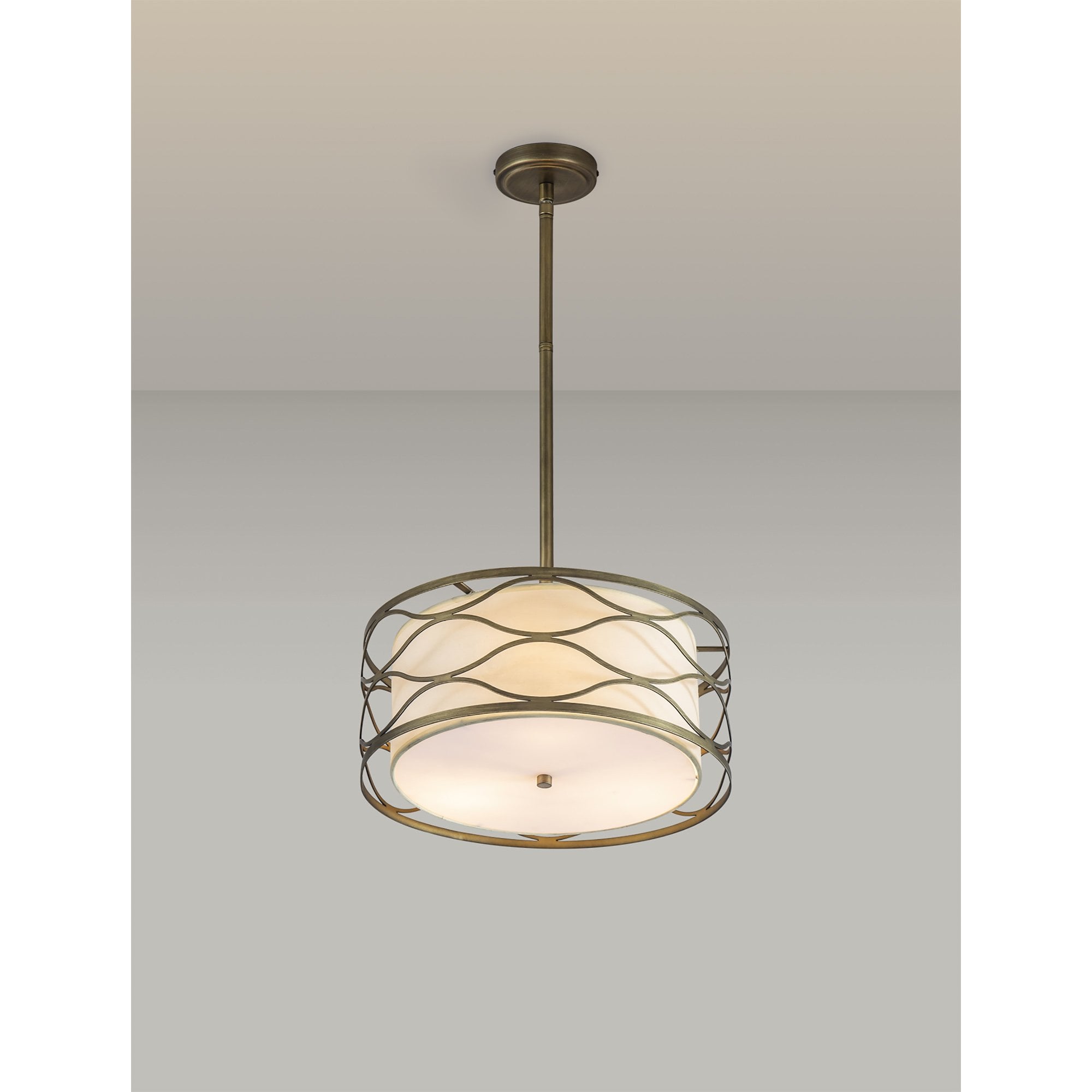 Fabula Carbis 3 Light Pendant/Semi-Flush Light - Aged Gold & Cream Fabric Shade
