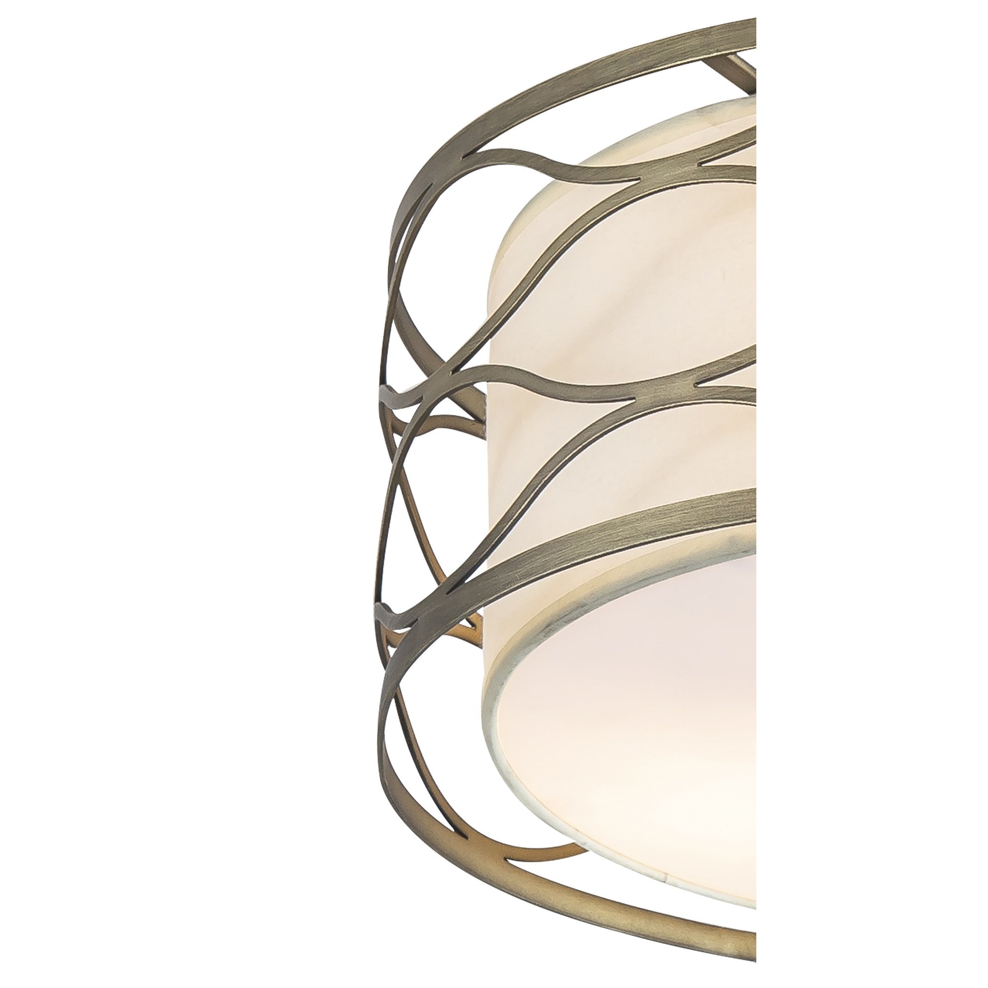 Fabula Carbis 3 Light Pendant/Semi-Flush Light - Aged Gold & Cream Fabric Shade