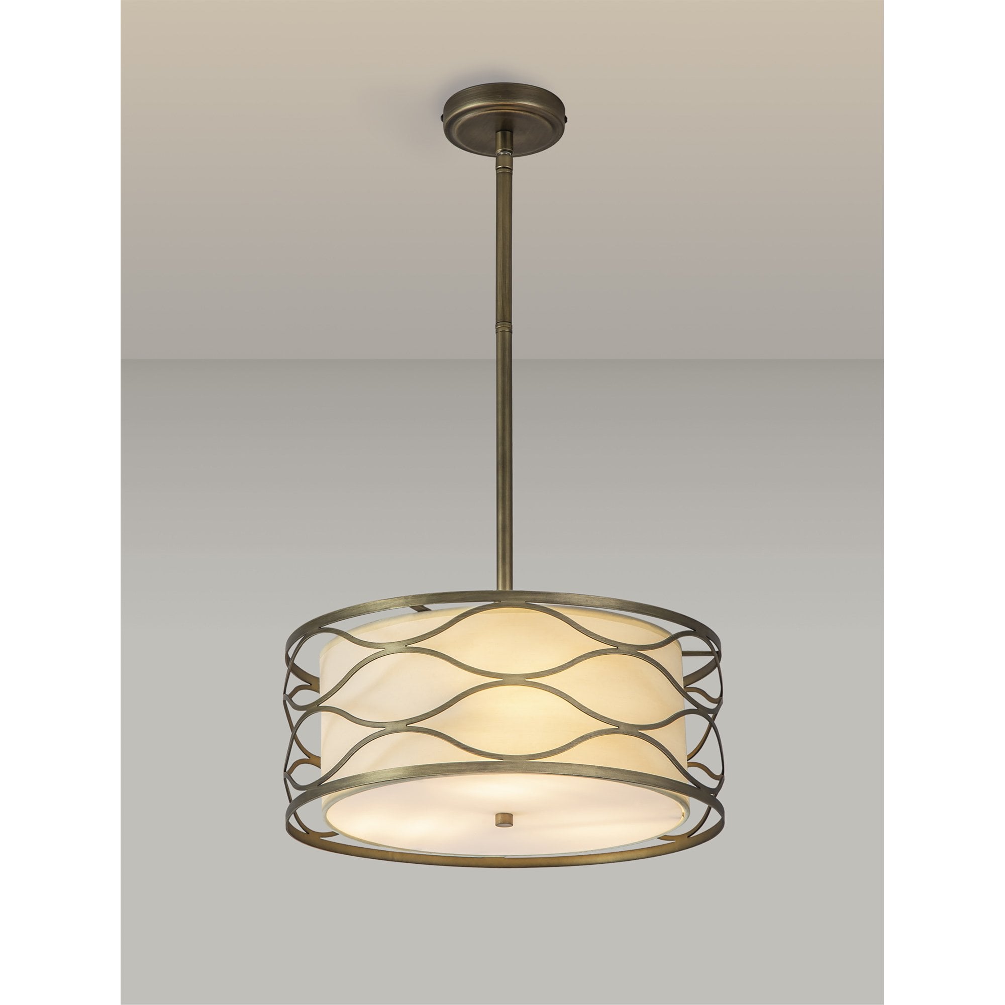 Fabula Carbis 5 Light Pendant/Semi-Flush Light - Aged Gold & Cream Fabric Shade