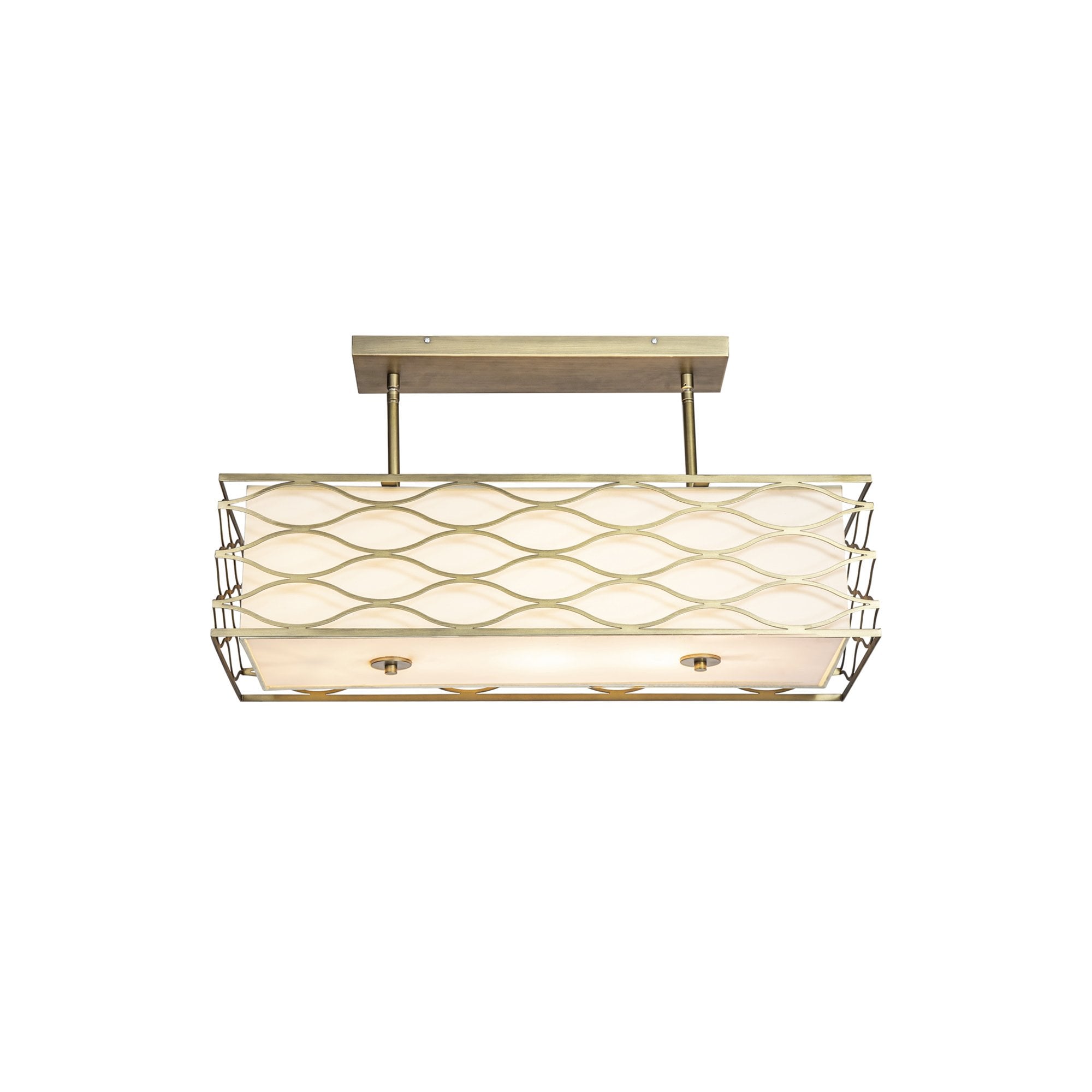Fabula Carbis 5 Light Rectangle Pendant/Semi-Flush Light - Aged Gold & Cream Fabric Shade