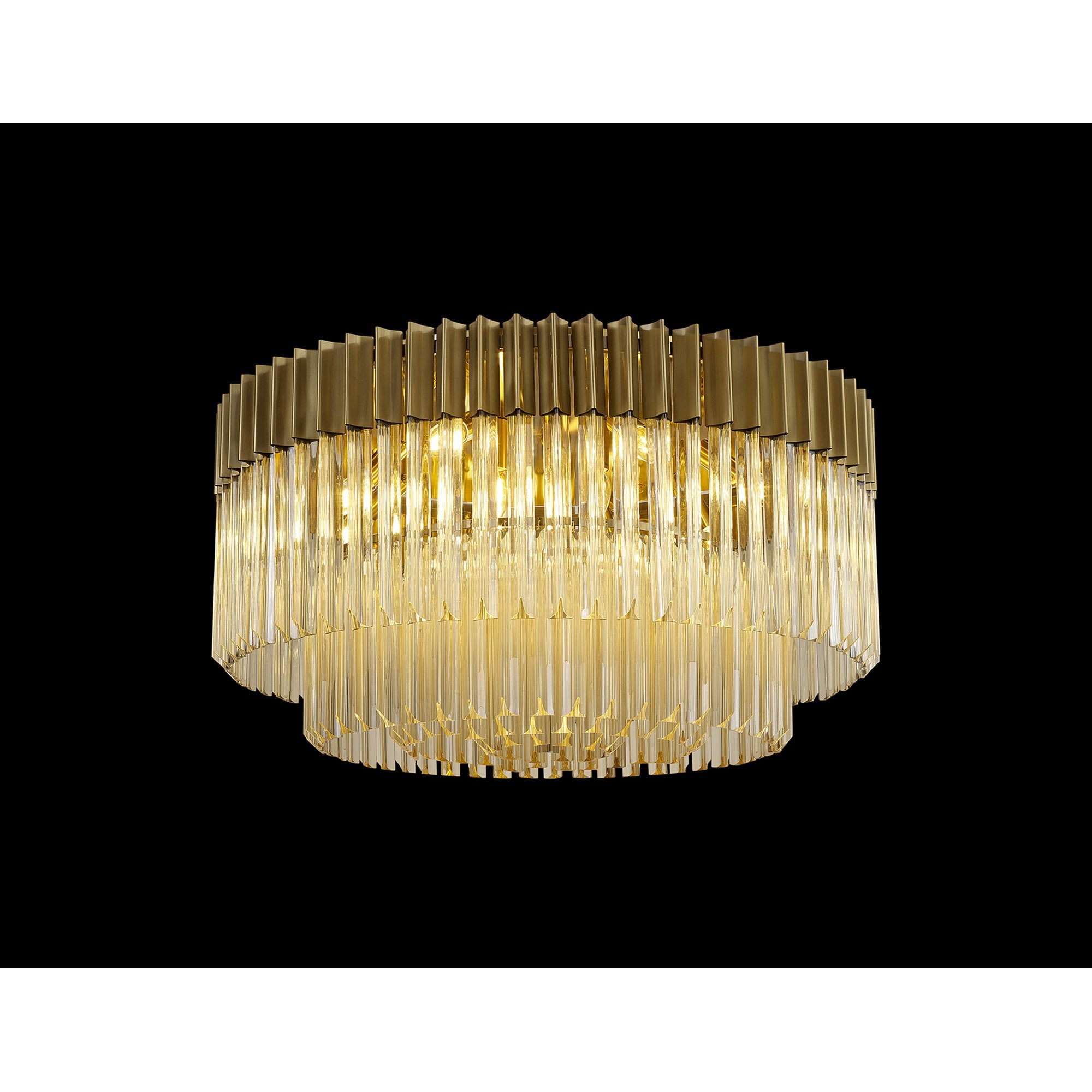 Fabula Cedar 12 Light Flush Light - Brass & Cognac Sculpted Glass