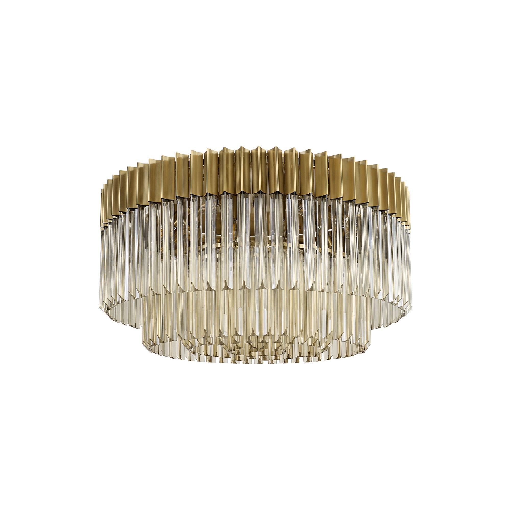 Fabula Cedar 12 Light Flush Light - Brass & Cognac Sculpted Glass