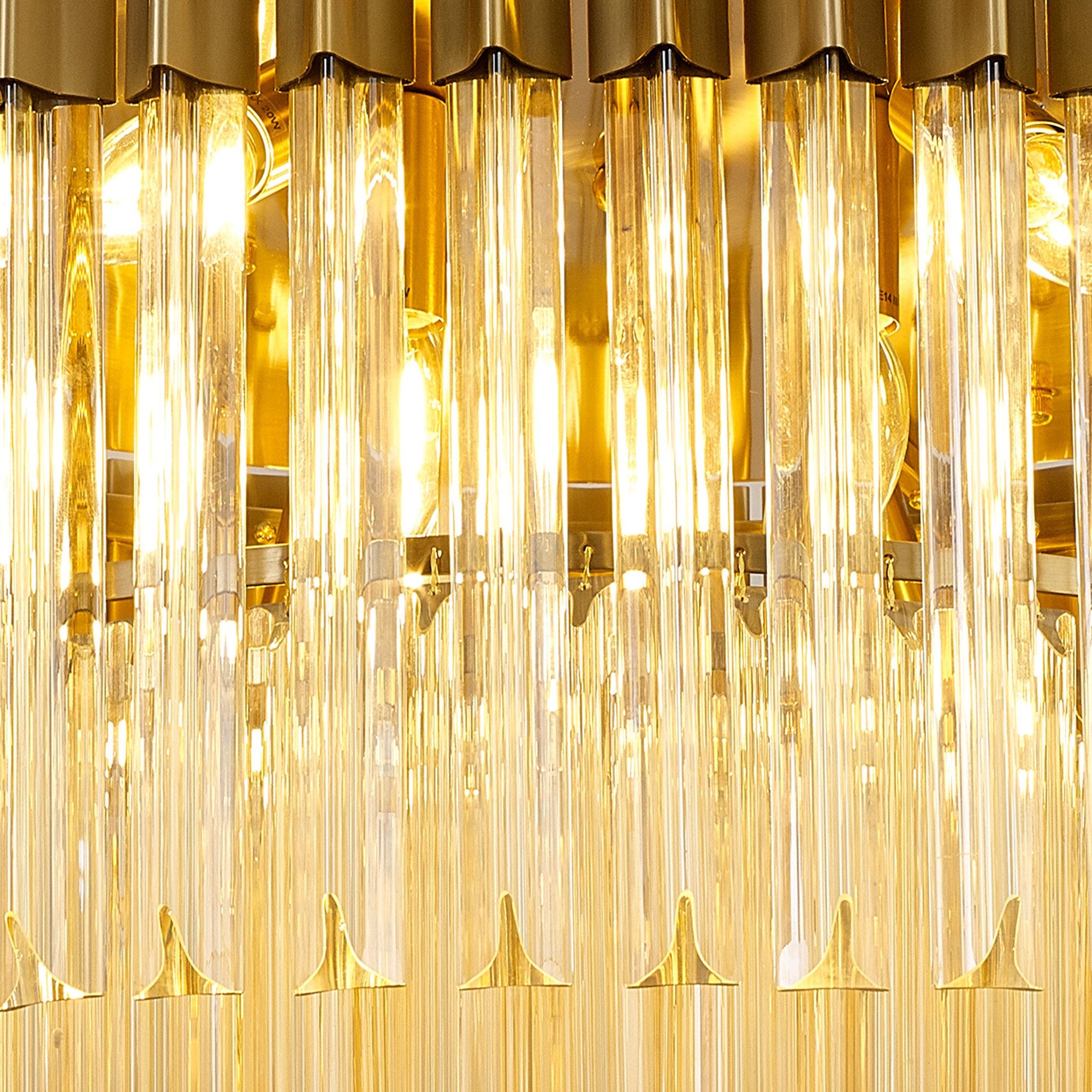 Fabula Cedar 12 Light Flush Light - Brass & Cognac Sculpted Glass