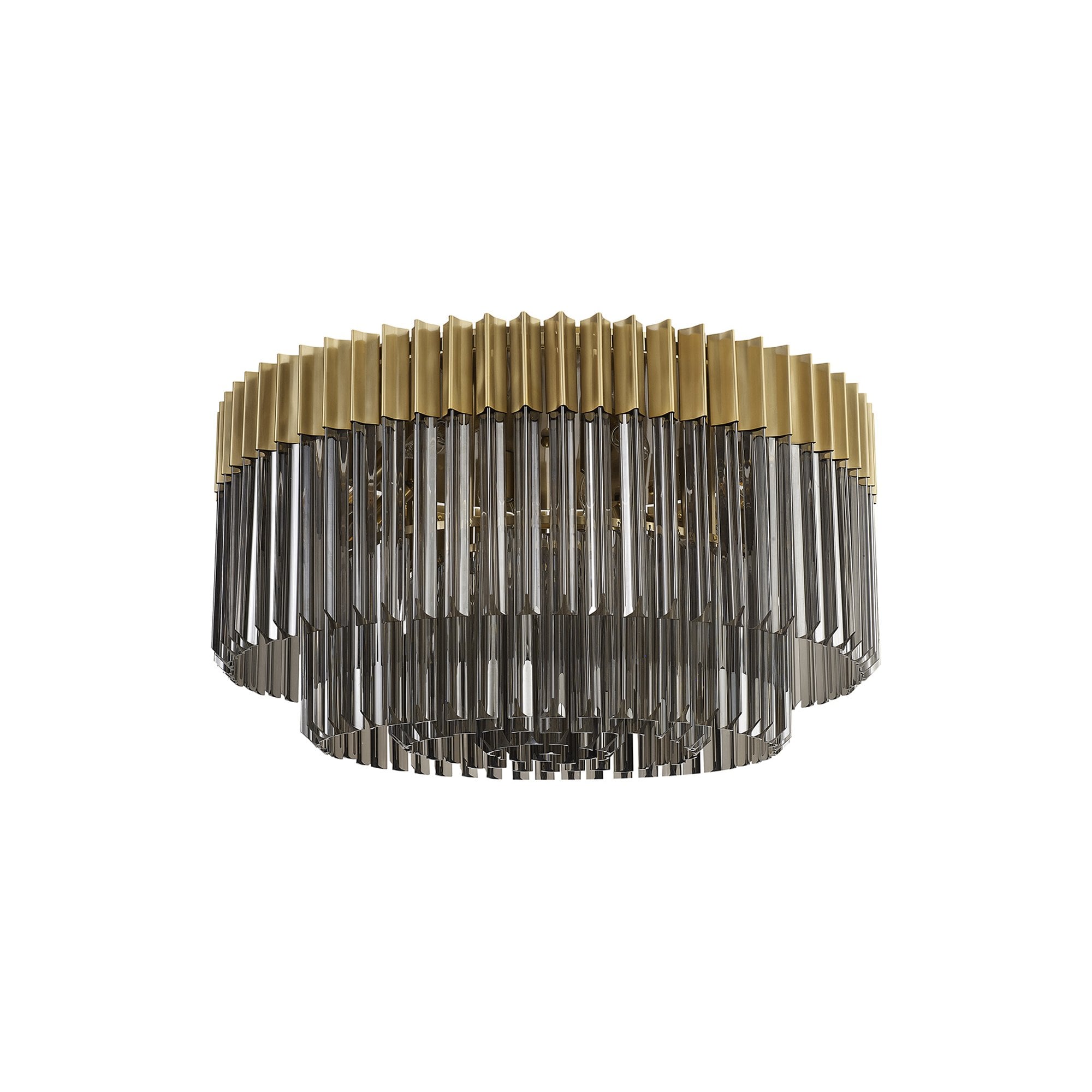 Fabula Cedar 12 Light Flush Light - Brass & Smoke Sculpted Glass