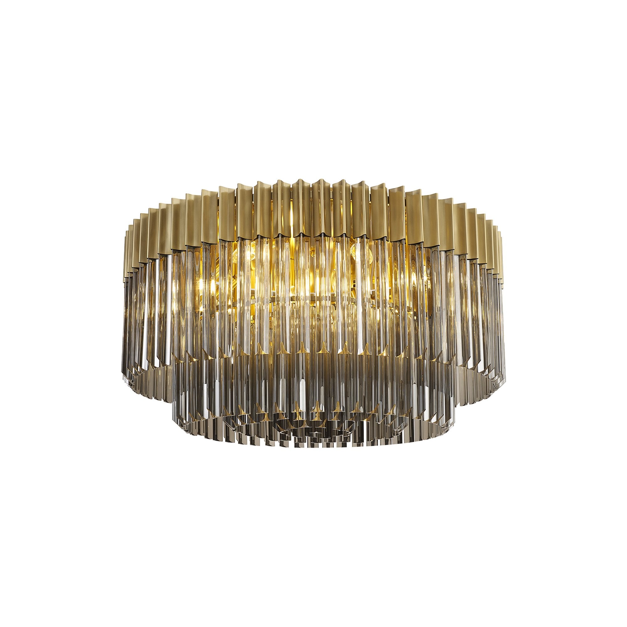 Fabula Cedar 12 Light Flush Light - Brass & Smoke Sculpted Glass