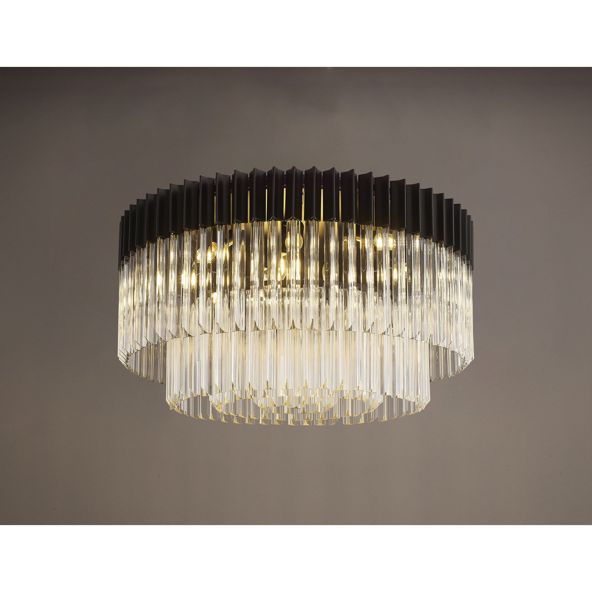 Fabula Cedar 12 Light Flush Light - Matt Black & Clear Sculpted Glass