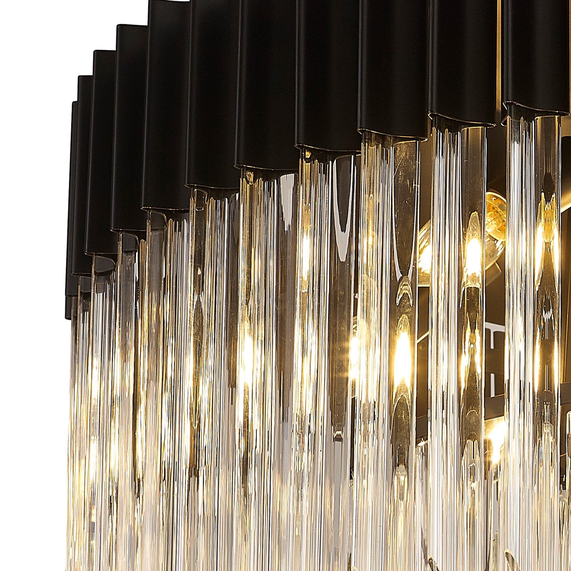 Fabula Cedar 12 Light Flush Light - Matt Black & Clear Sculpted Glass