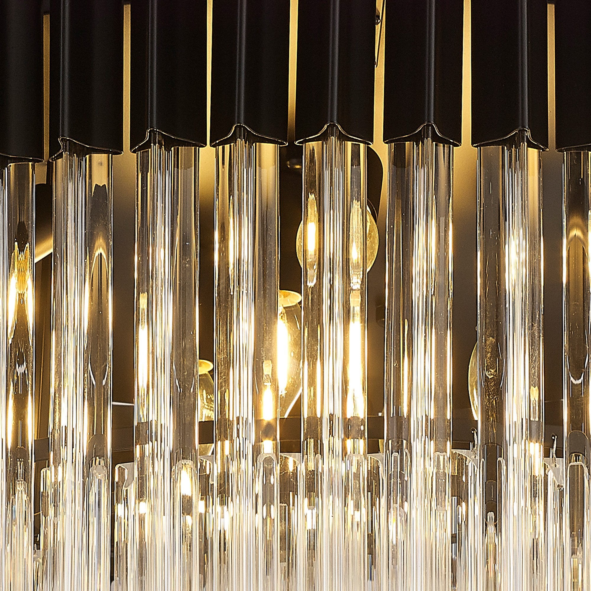 Fabula Cedar 12 Light Flush Light - Matt Black & Clear Sculpted Glass