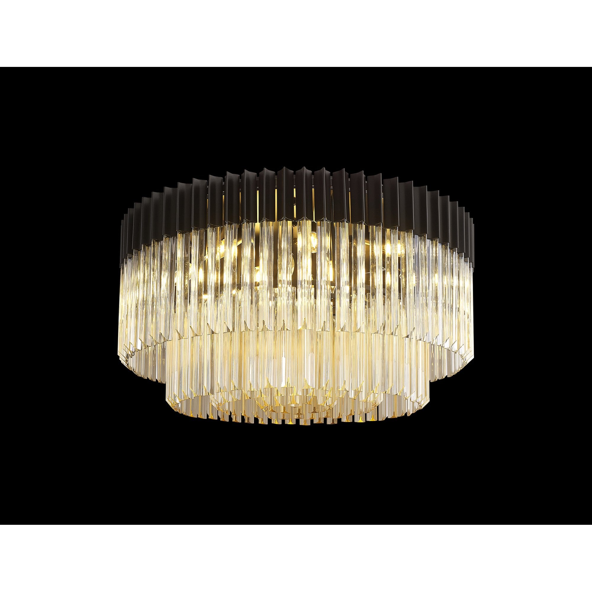 Fabula Cedar 12 Light Flush Light - Matt Black & Cognac Sculpted Glass