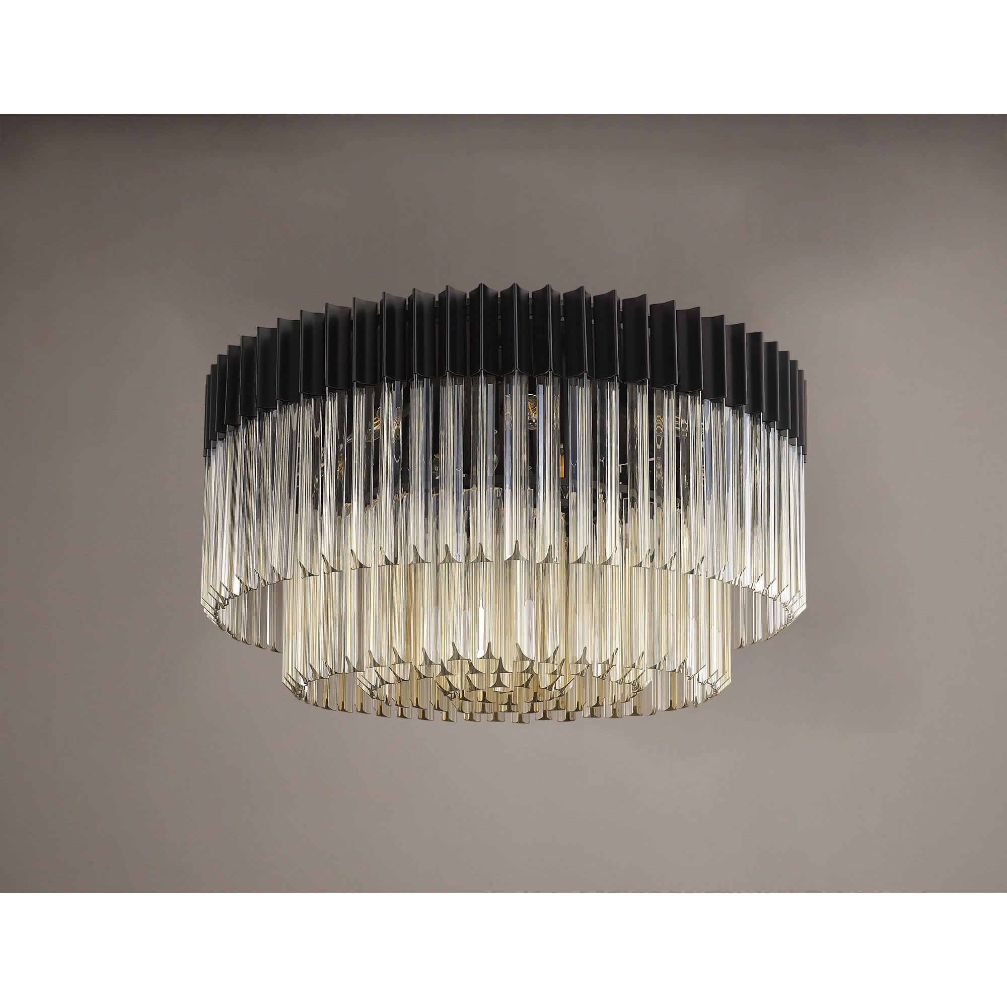 Fabula Cedar 12 Light Flush Light - Matt Black & Cognac Sculpted Glass