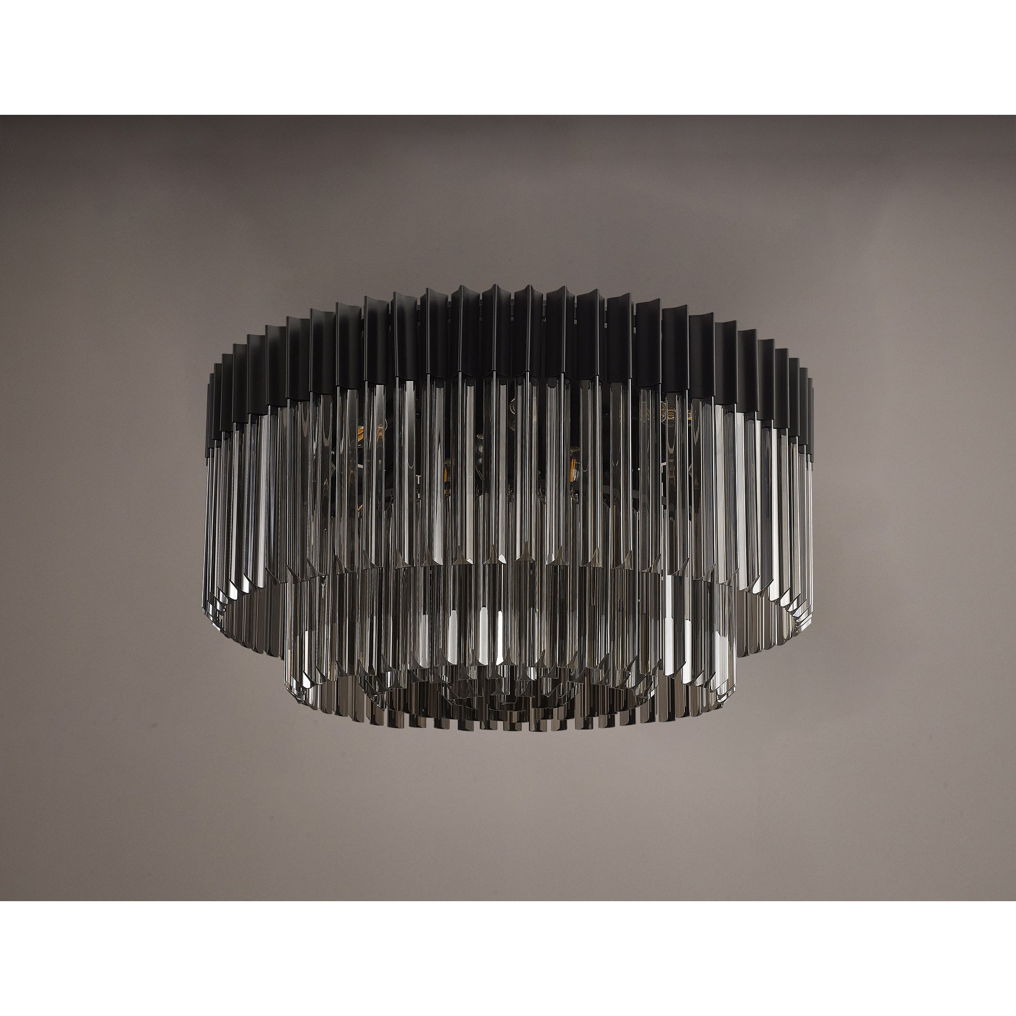 Fabula Cedar 12 Light Flush Light - Matt Black & Smoke Sculpted Glass