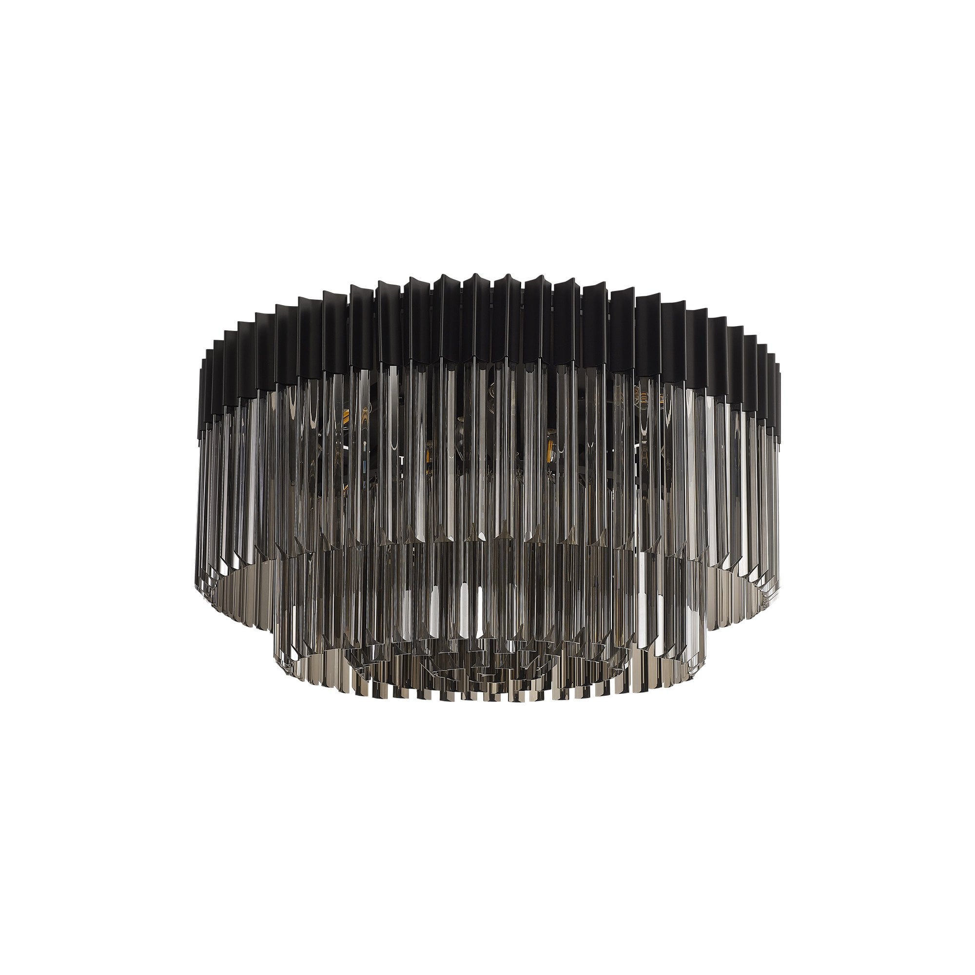 Fabula Cedar 12 Light Flush Light - Matt Black & Smoke Sculpted Glass
