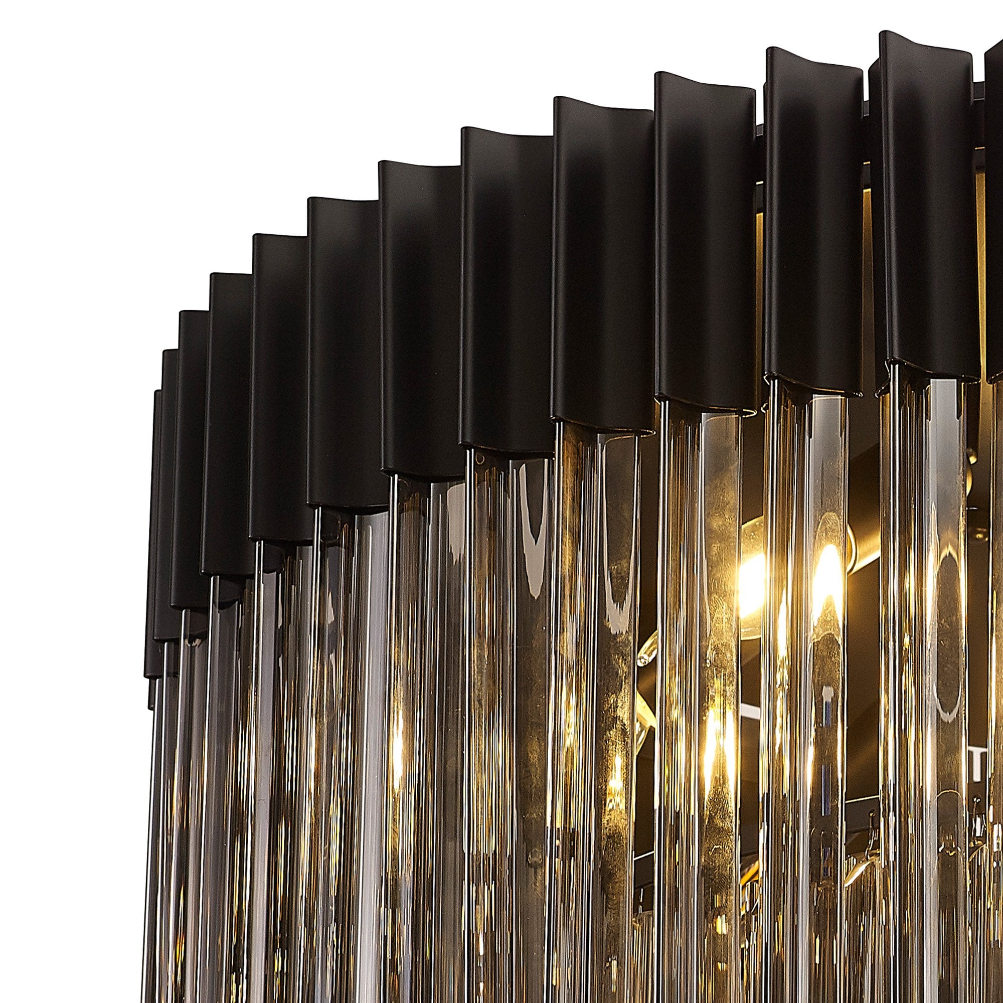 Fabula Cedar 12 Light Flush Light - Matt Black & Smoke Sculpted Glass
