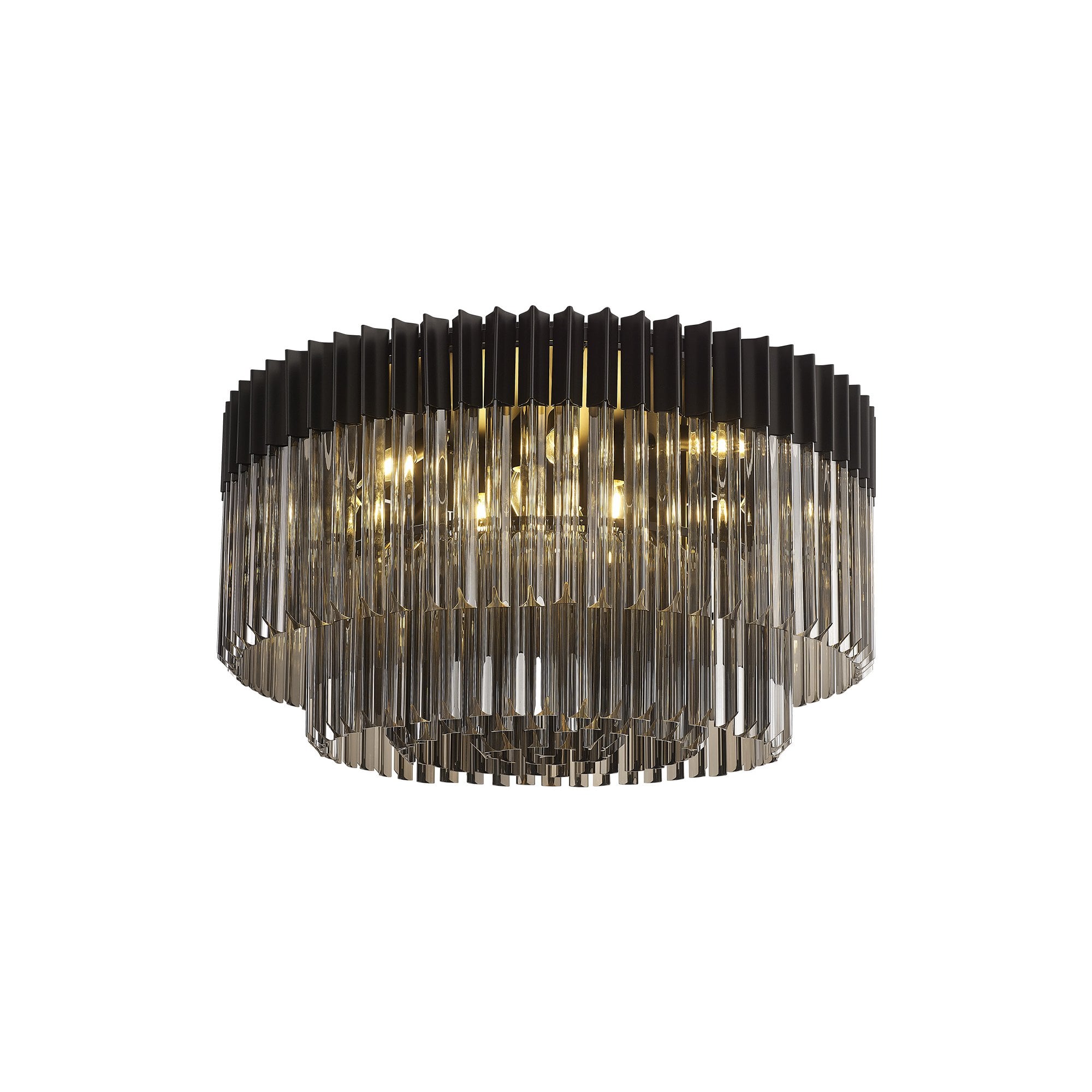 Fabula Cedar 12 Light Flush Light - Matt Black & Smoke Sculpted Glass
