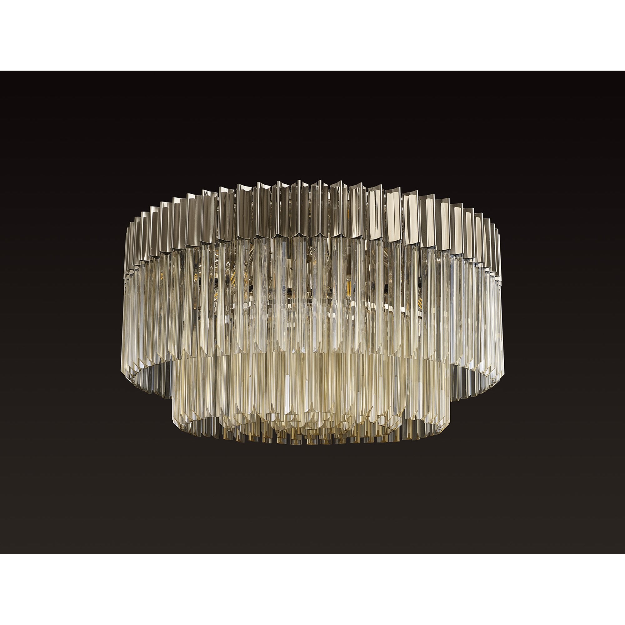 Fabula Cedar 12 Light Flush Light - Polished Nickel & Cognac Sculpted Glass