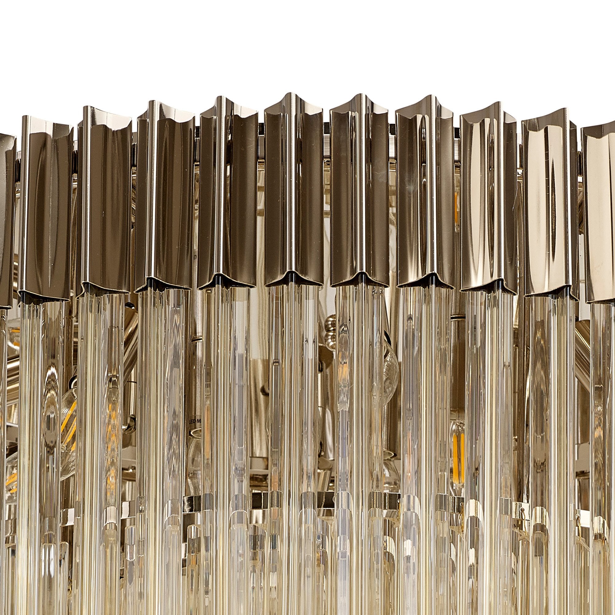 Fabula Cedar 12 Light Flush Light - Polished Nickel & Cognac Sculpted Glass