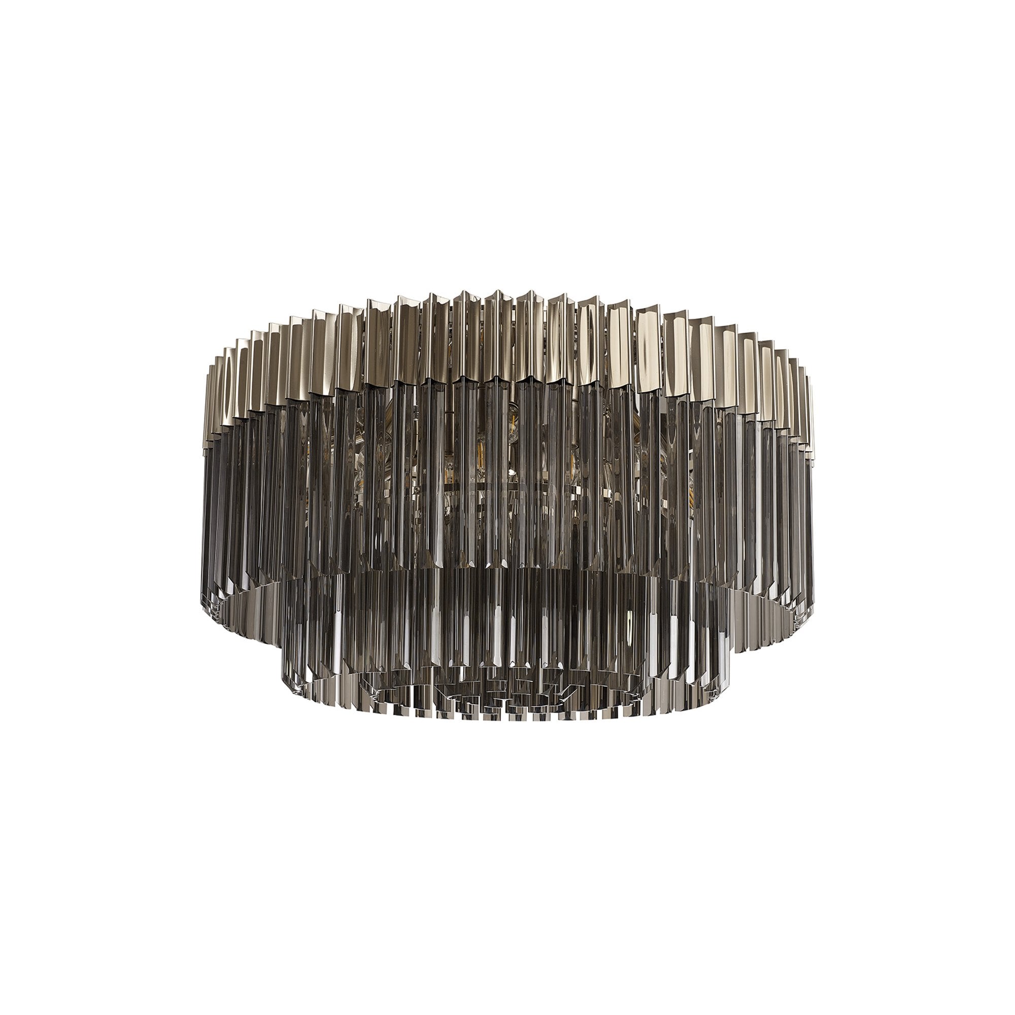 Fabula Cedar 12 Light Flush Light - Polished Nickel & Smoke Sculpted Glass