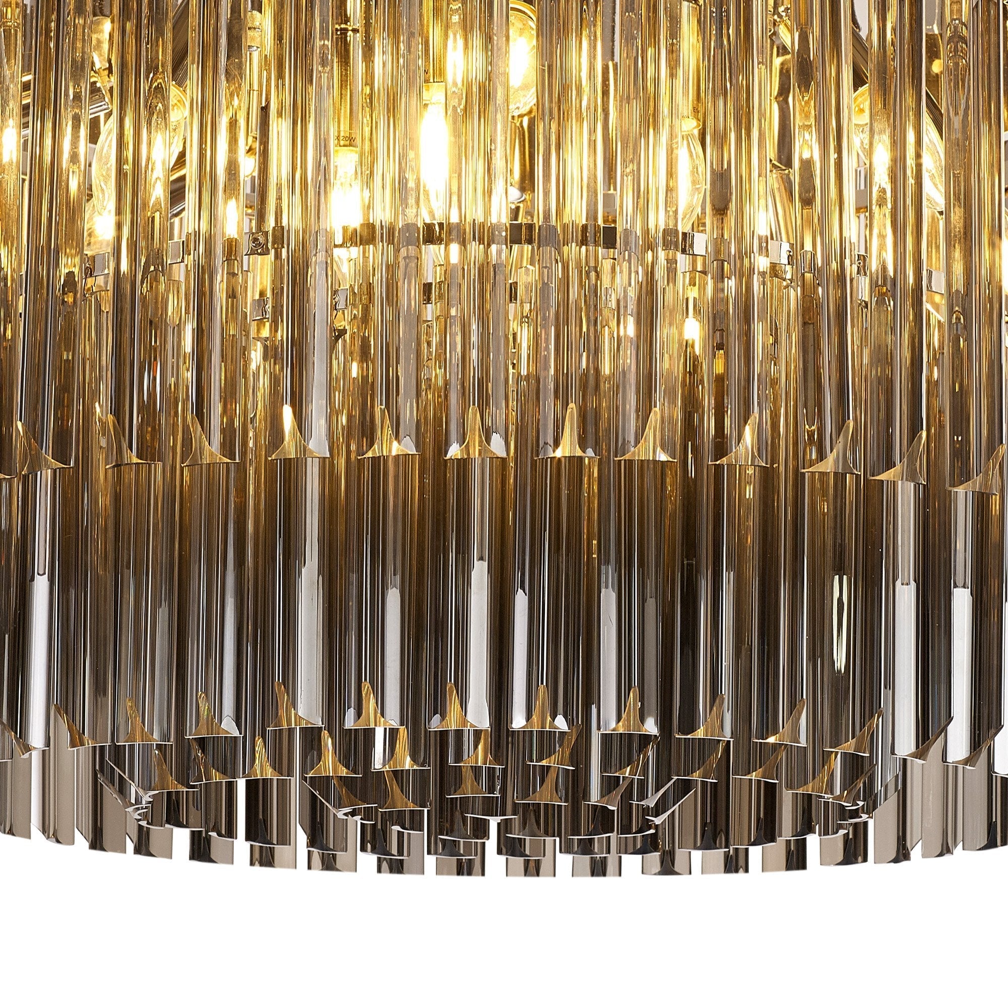 Fabula Cedar 12 Light Flush Light - Polished Nickel & Smoke Sculpted Glass