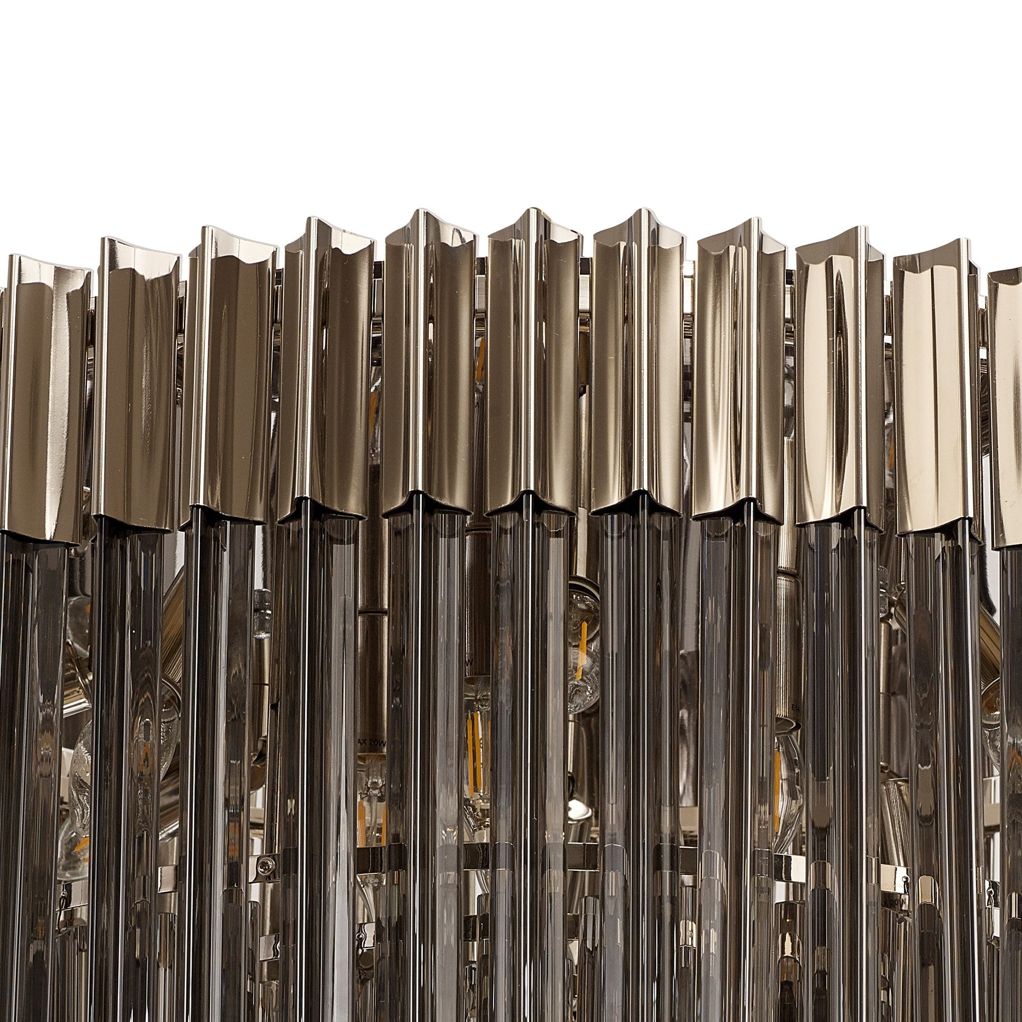 Fabula Cedar 12 Light Flush Light - Polished Nickel & Smoke Sculpted Glass