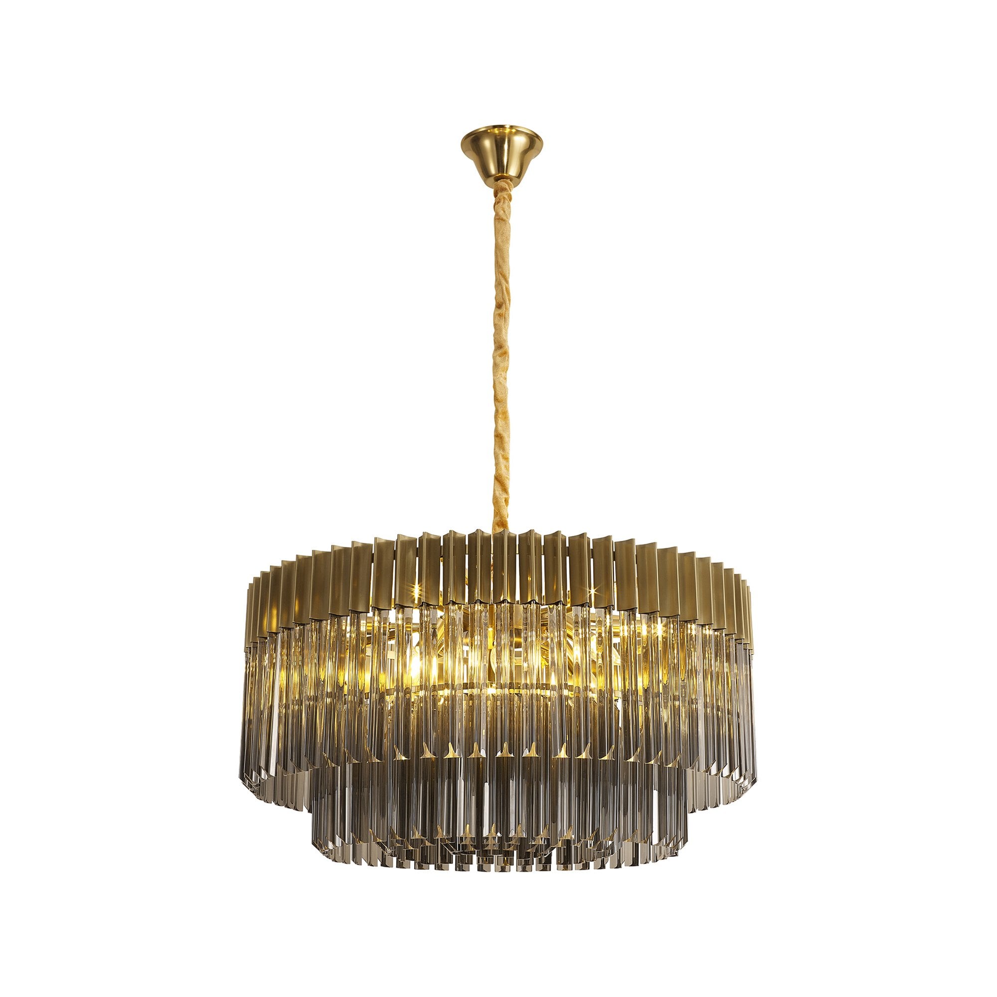 Fabula Cedar 12 Light Pendant - Brass & Smoke Sculpted Glass