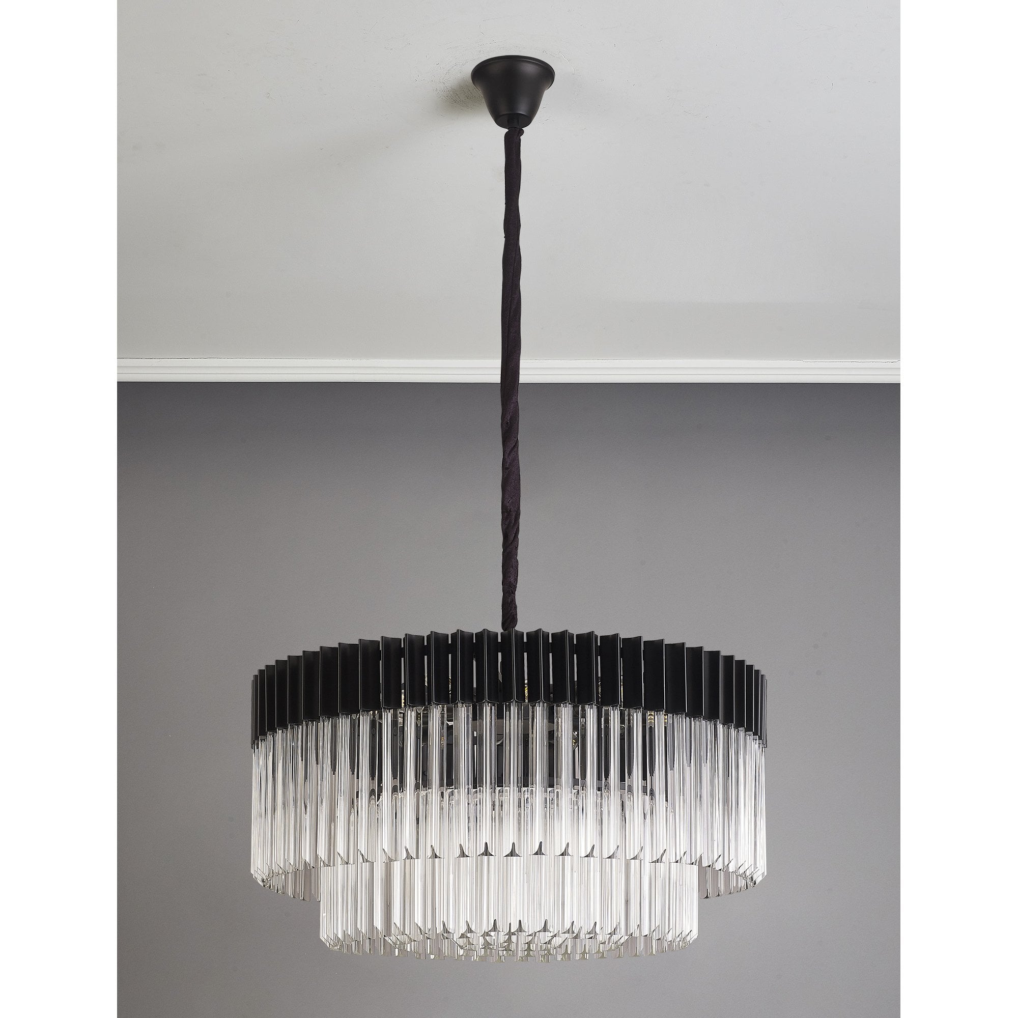 Fabula Cedar 12 Light Pendant - Matt Black & Clear Sculpted Glass