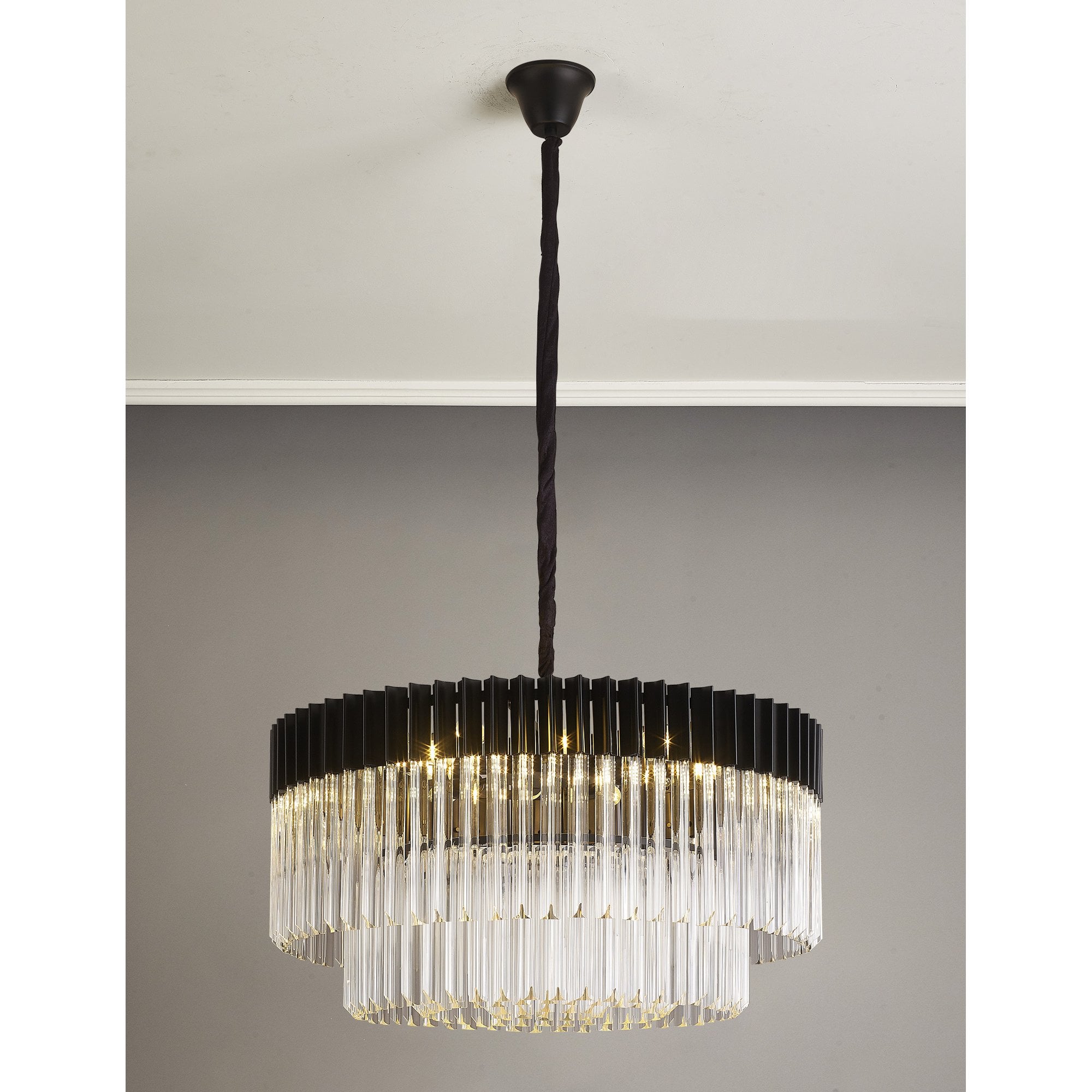 Fabula Cedar 12 Light Pendant - Matt Black & Clear Sculpted Glass