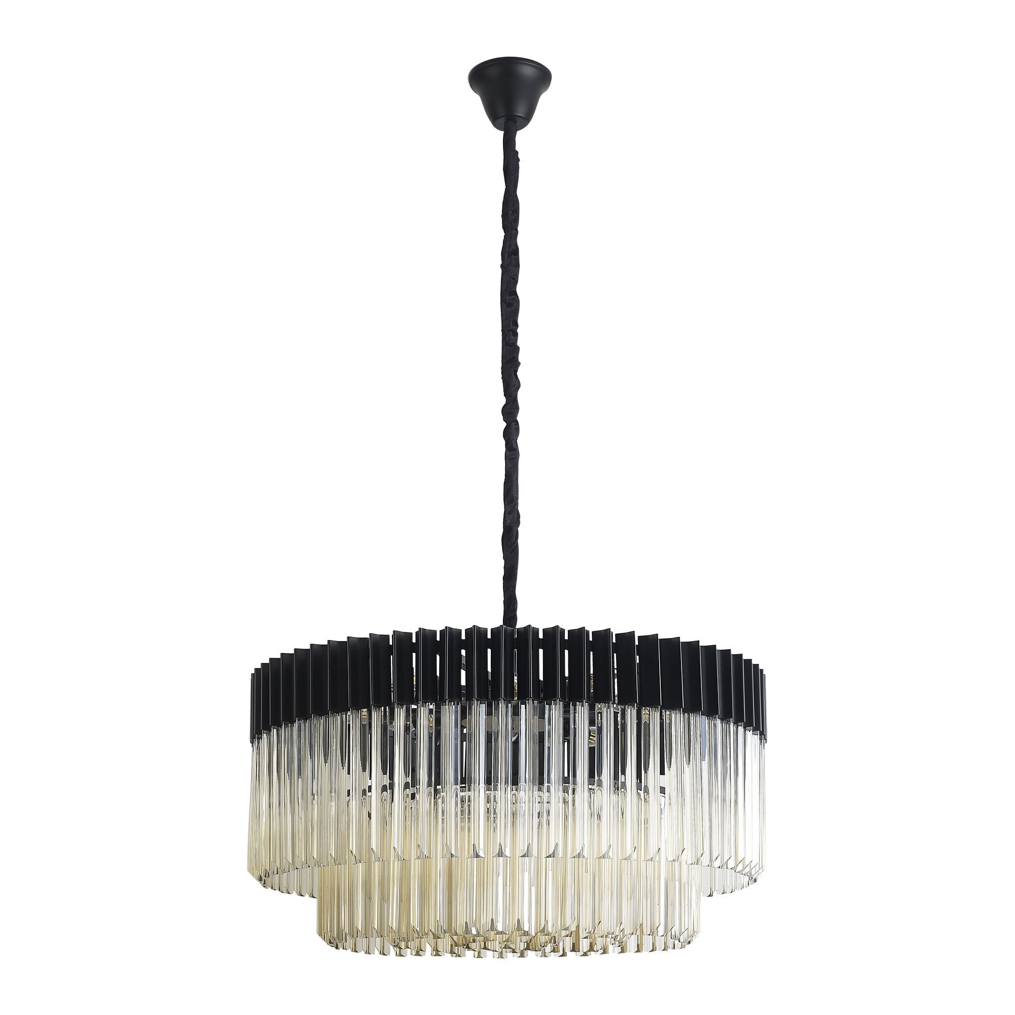 Fabula Cedar 12 Light Pendant - Matt Black & Cognac Sculpted Glass