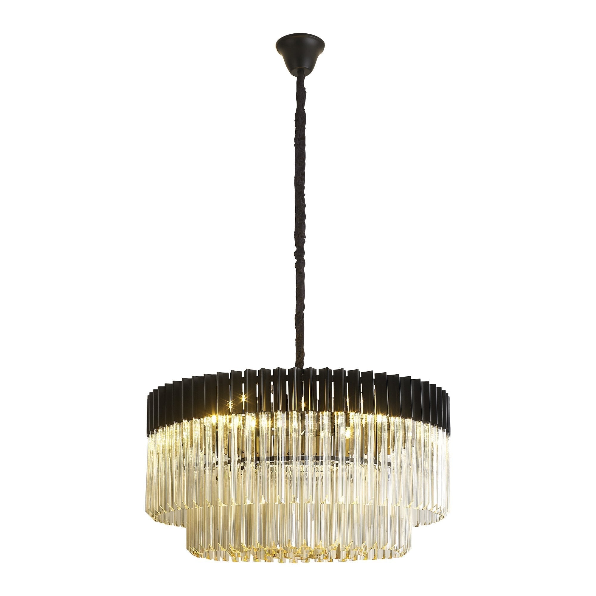 Fabula Cedar 12 Light Pendant - Matt Black & Cognac Sculpted Glass