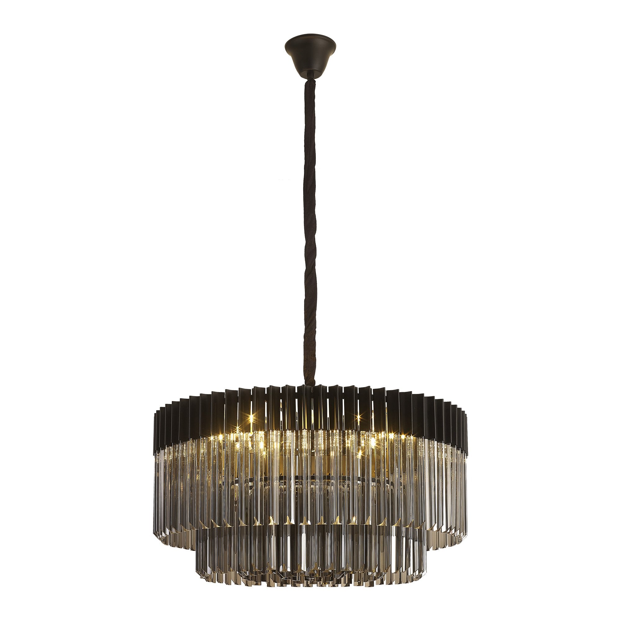 Fabula Cedar 12 Light Pendant - Matt Black & Smoke Sculpted Glass