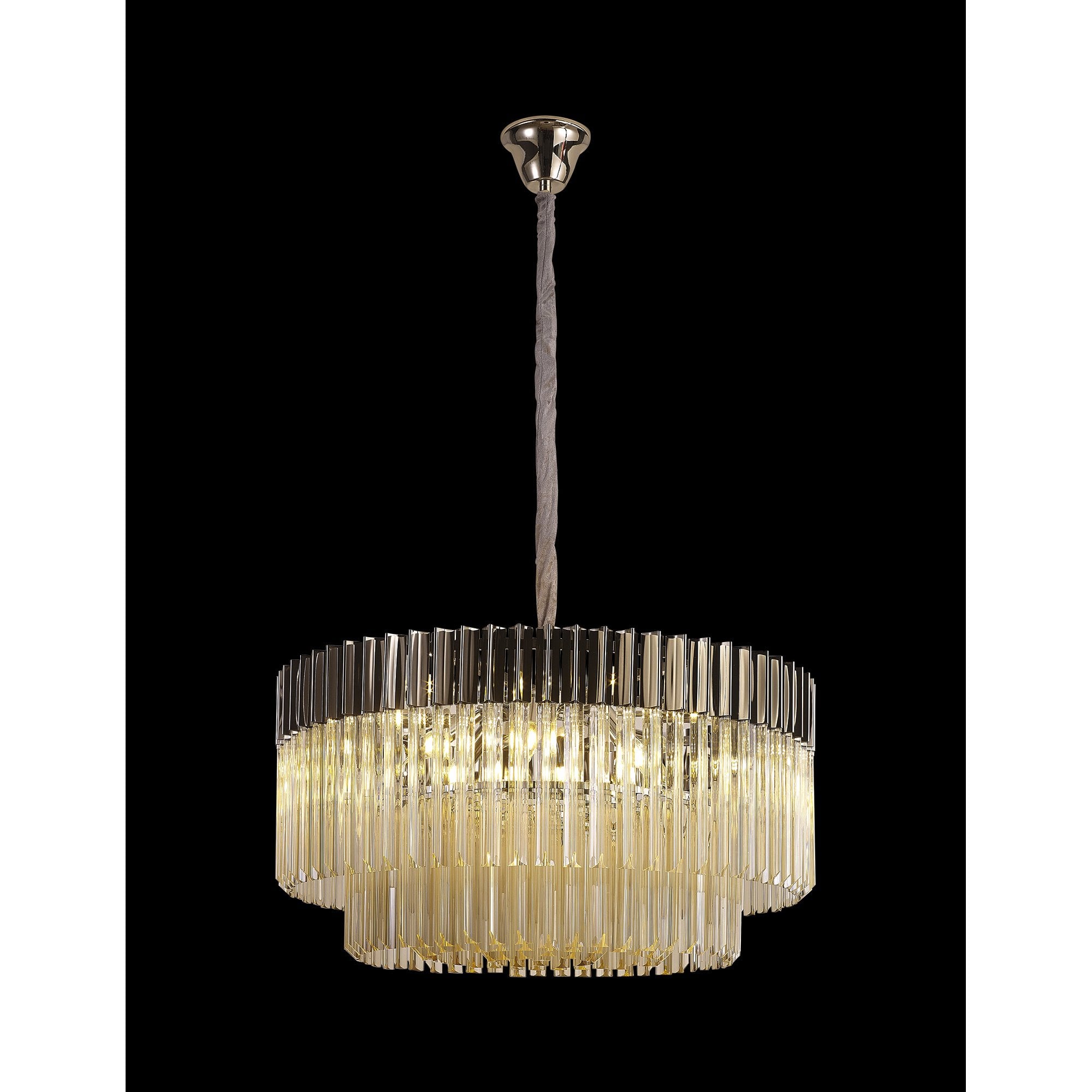 Fabula Cedar 12 Light Pendant - Polished Nickel & Cognac Sculpted Glass